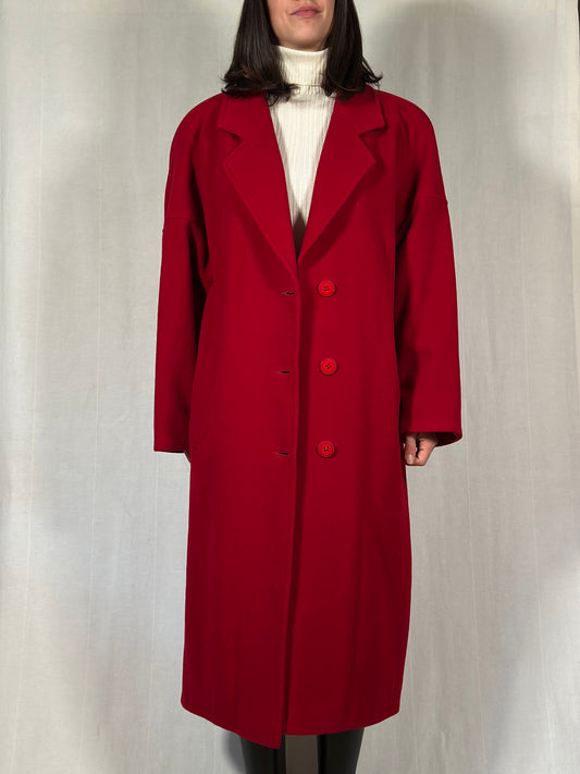 Cappotto Lungo Vintage Anni ‘80 in Misto Lana Rosso