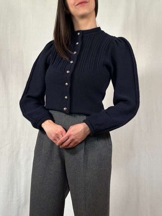 Cardigan Vintage Astrifa in Lana Blu Tg.40/42