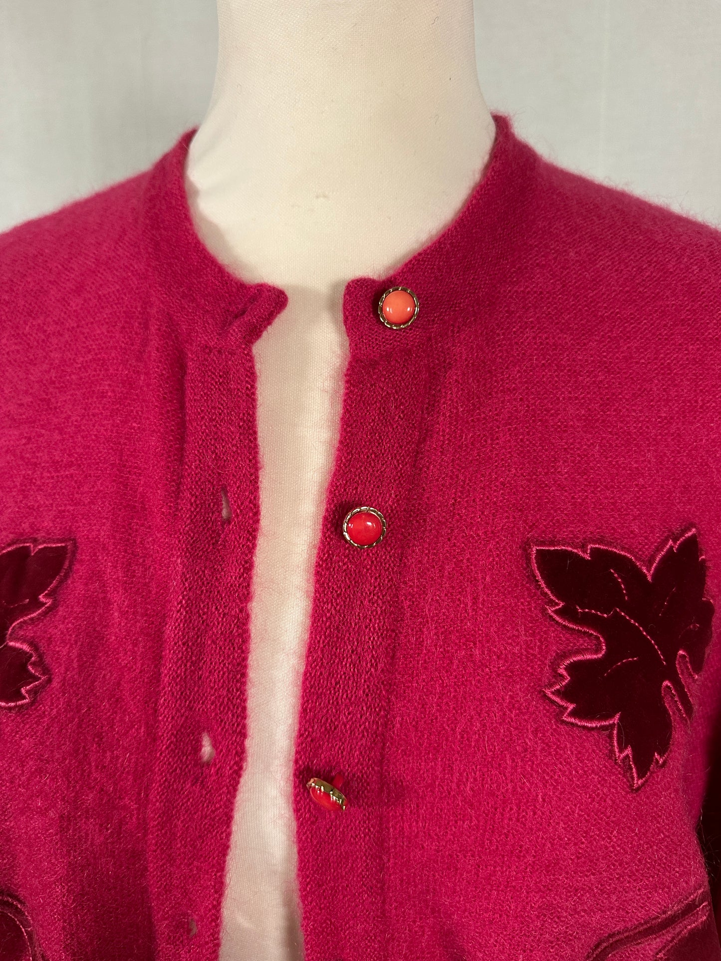 Cardigan Vintage Anni ‘80 in Misto Superkid Mohair Fucsia Tg.da 46 a 52