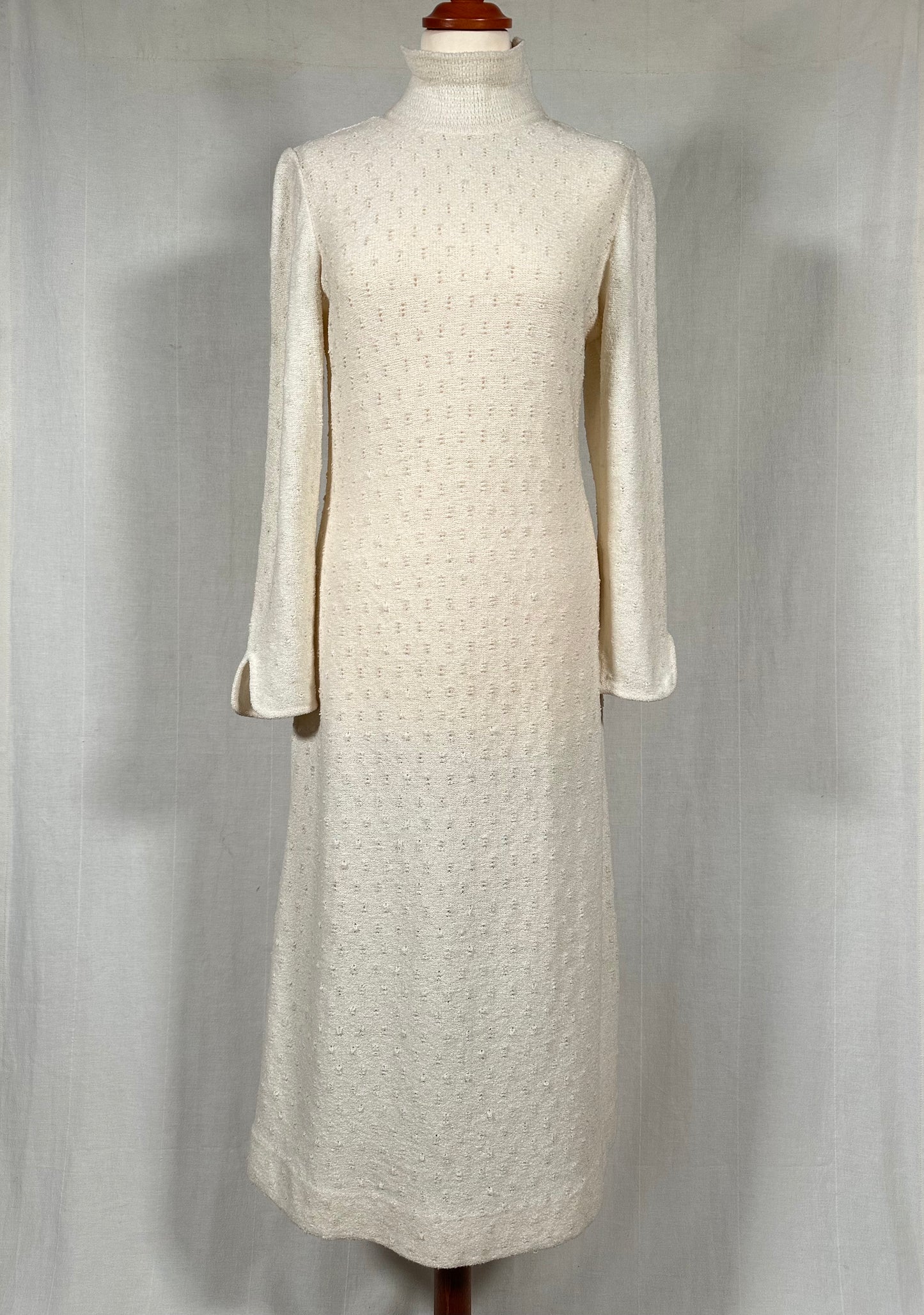 Abito Midi Anni ‘70/‘80 Nuovo Misto Lana Panna Tg.40/42