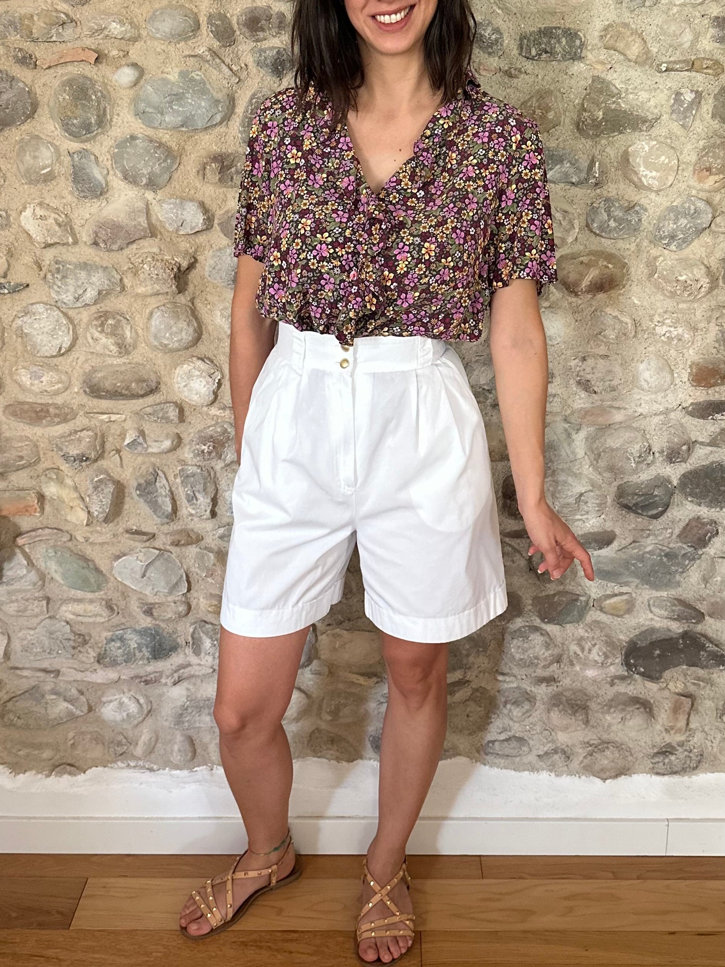 Bermuda Vintage Anni ‘80 a Vita Altissima in Cotone Bianco Tg.38/40