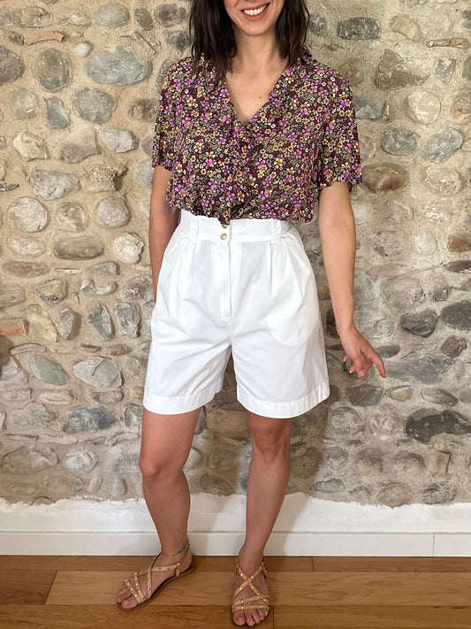 Bermuda Vintage Anni ‘80 a Vita Altissima in Cotone Bianco Tg.38/40