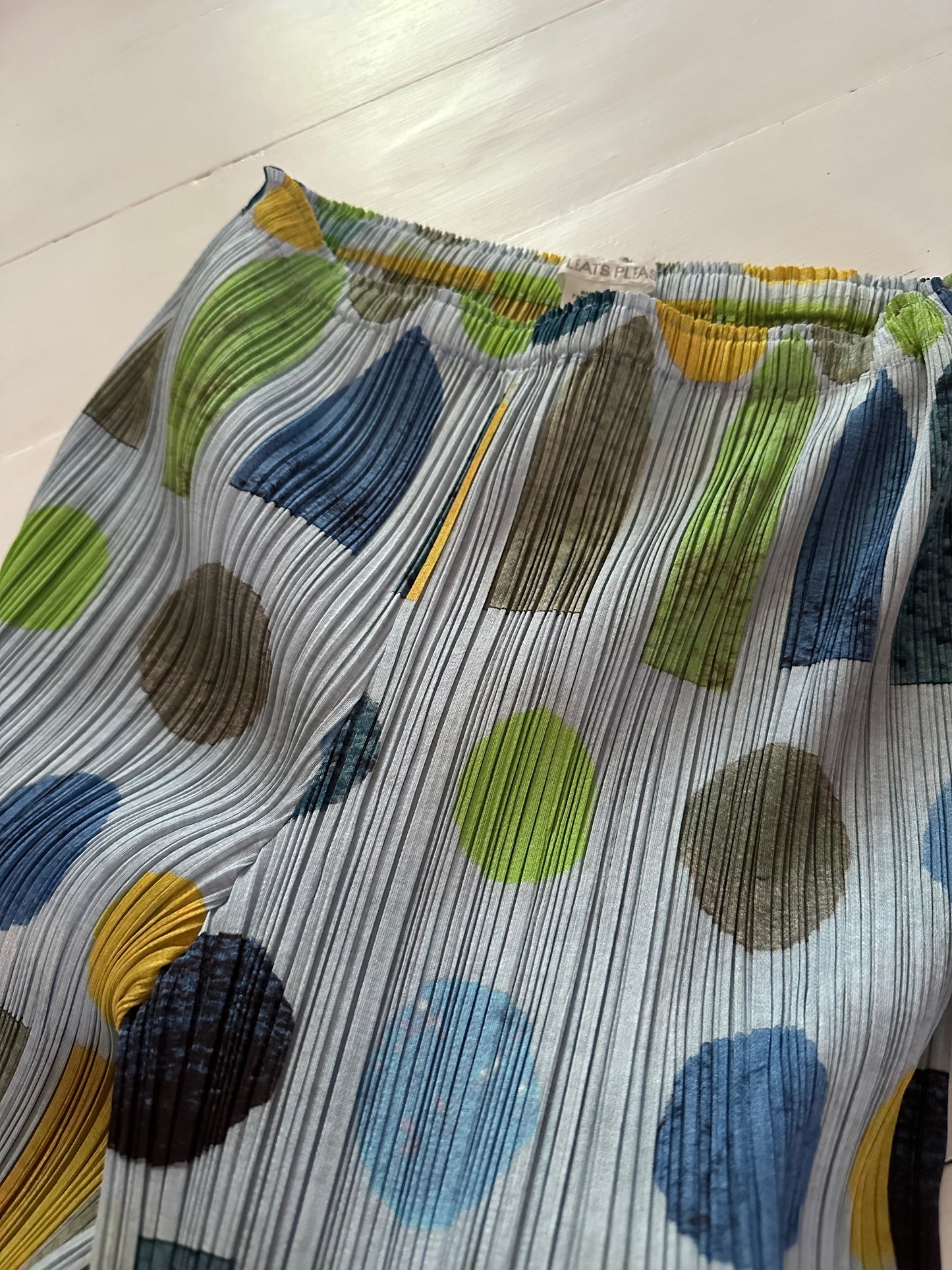 Pantalone Pleats Please Issey Miyake Multicolor Geometrico Azzurro Tg.fino 46