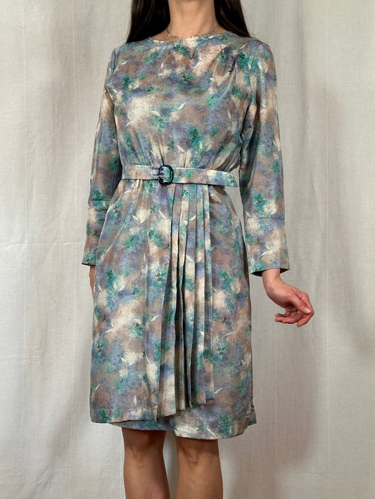 Abito Vintage Sartoriale Anni ‘70 in Seta Acquerello Multicolore