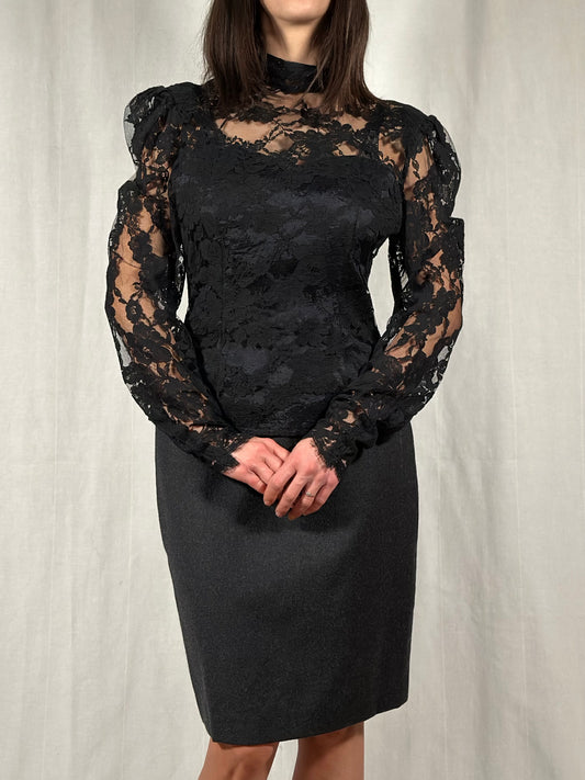 Camicia Anni ‘70/‘80 in Stile Vittoriano in Pizzo Nera