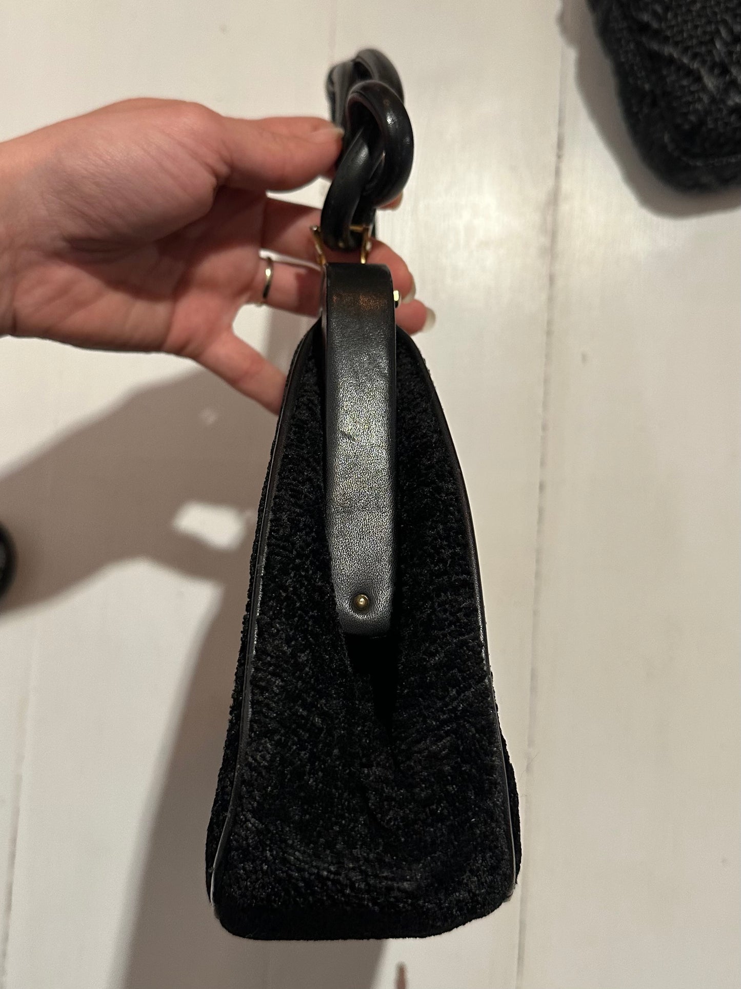Borsa Vintage Anni ‘60 in Ciniglia e Pelle Nera