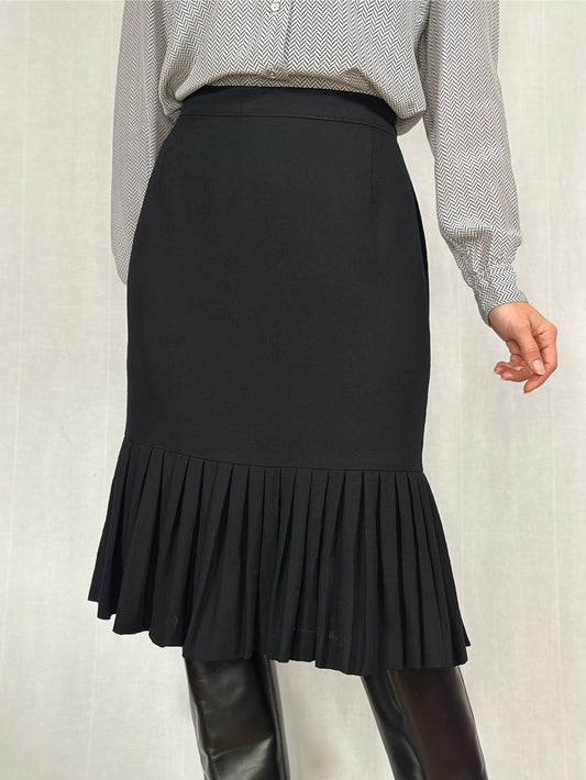 Gonna Anni ‘70/‘80 in Lana Nera con Balza Plissé Tg.44/46