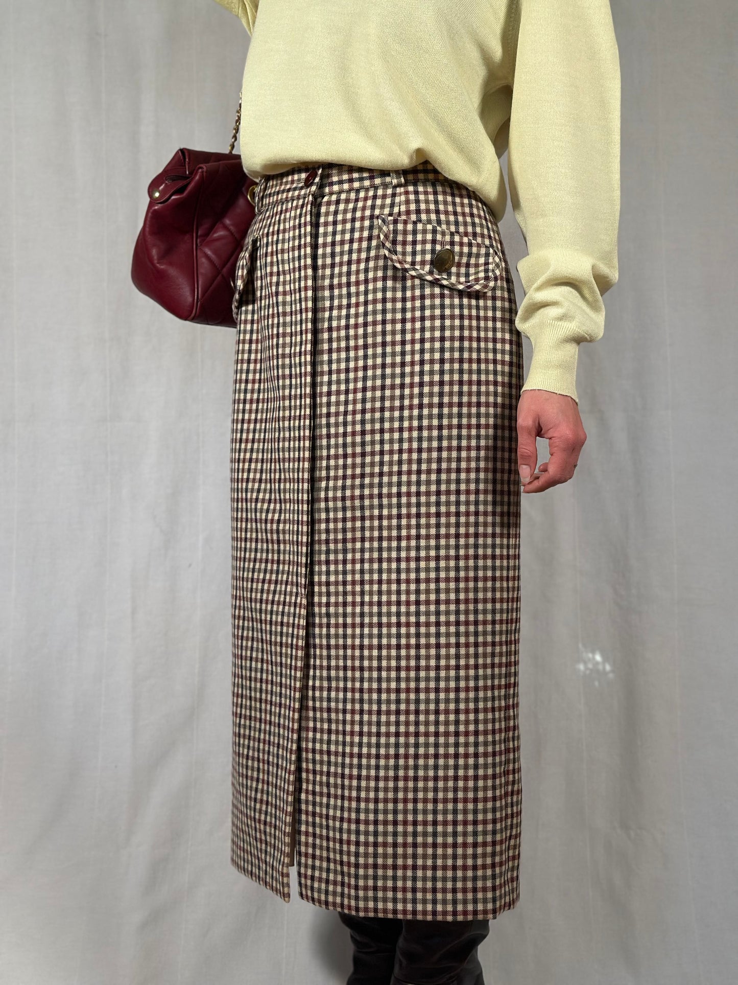 Gonna Longuette Vintage Superior a Quadri in Lana