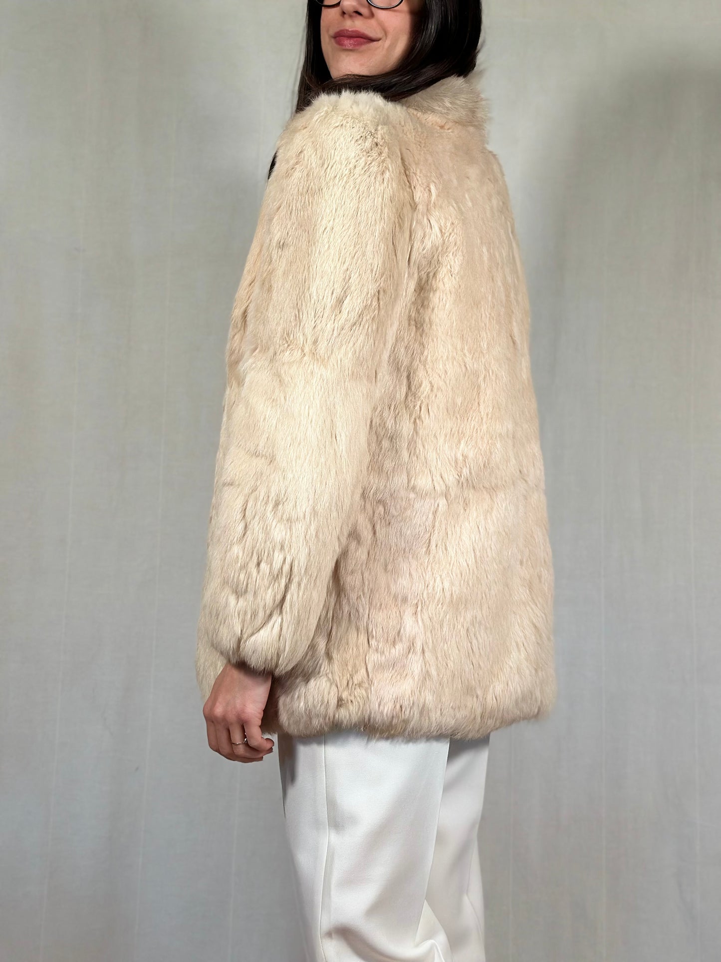 Giaccone in Pelliccia di Lapin Beige