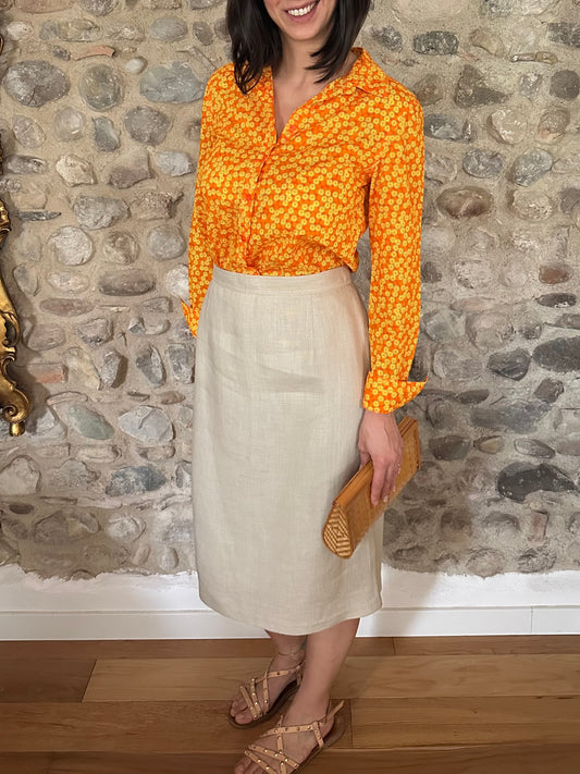 Gonna Valentino MissV Vintage Anni ‘80 in Lino Beige Tg.44
