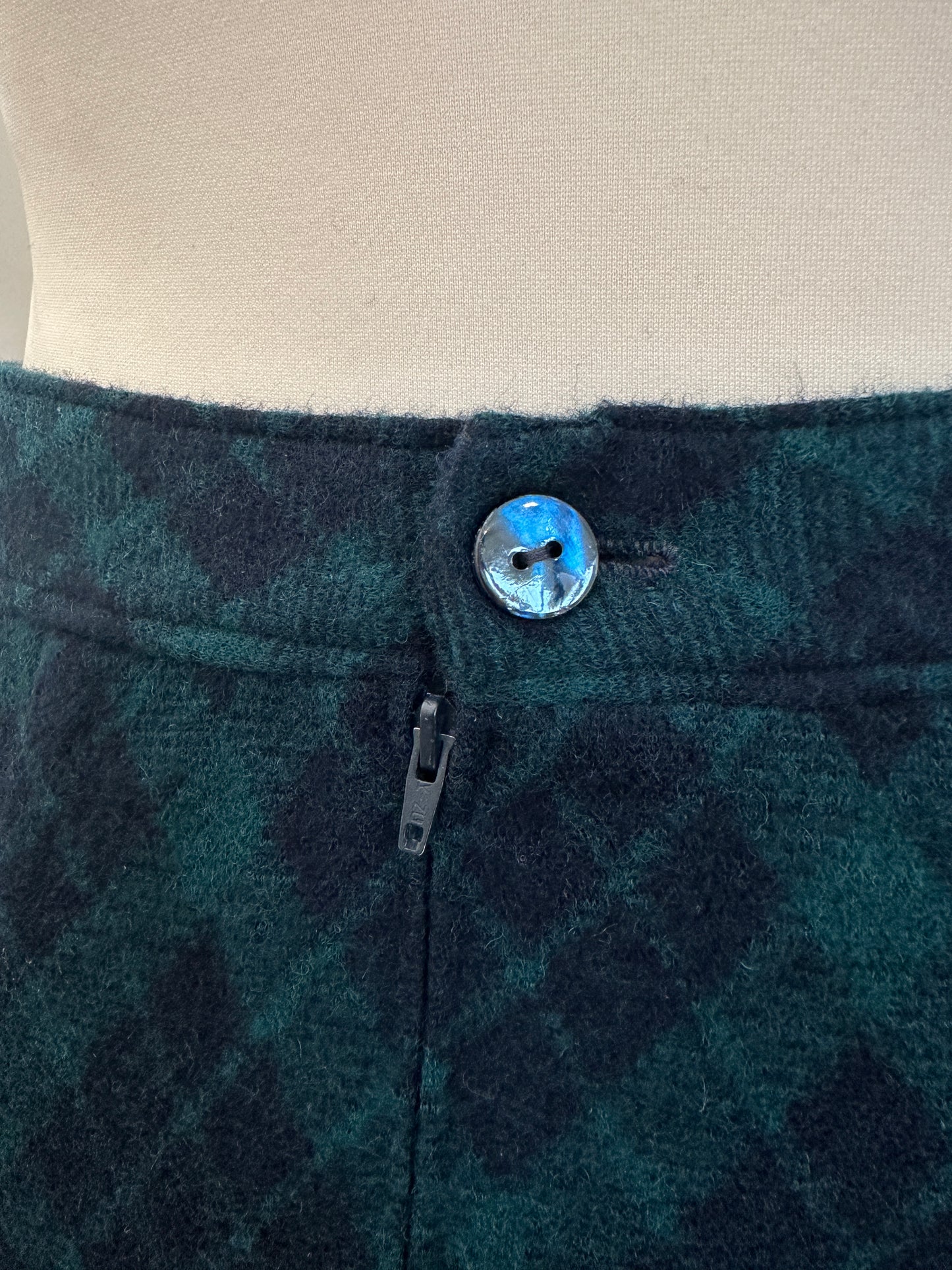 Gonna Tubino Anni ‘80 in Lana Verde a Rombi Blu