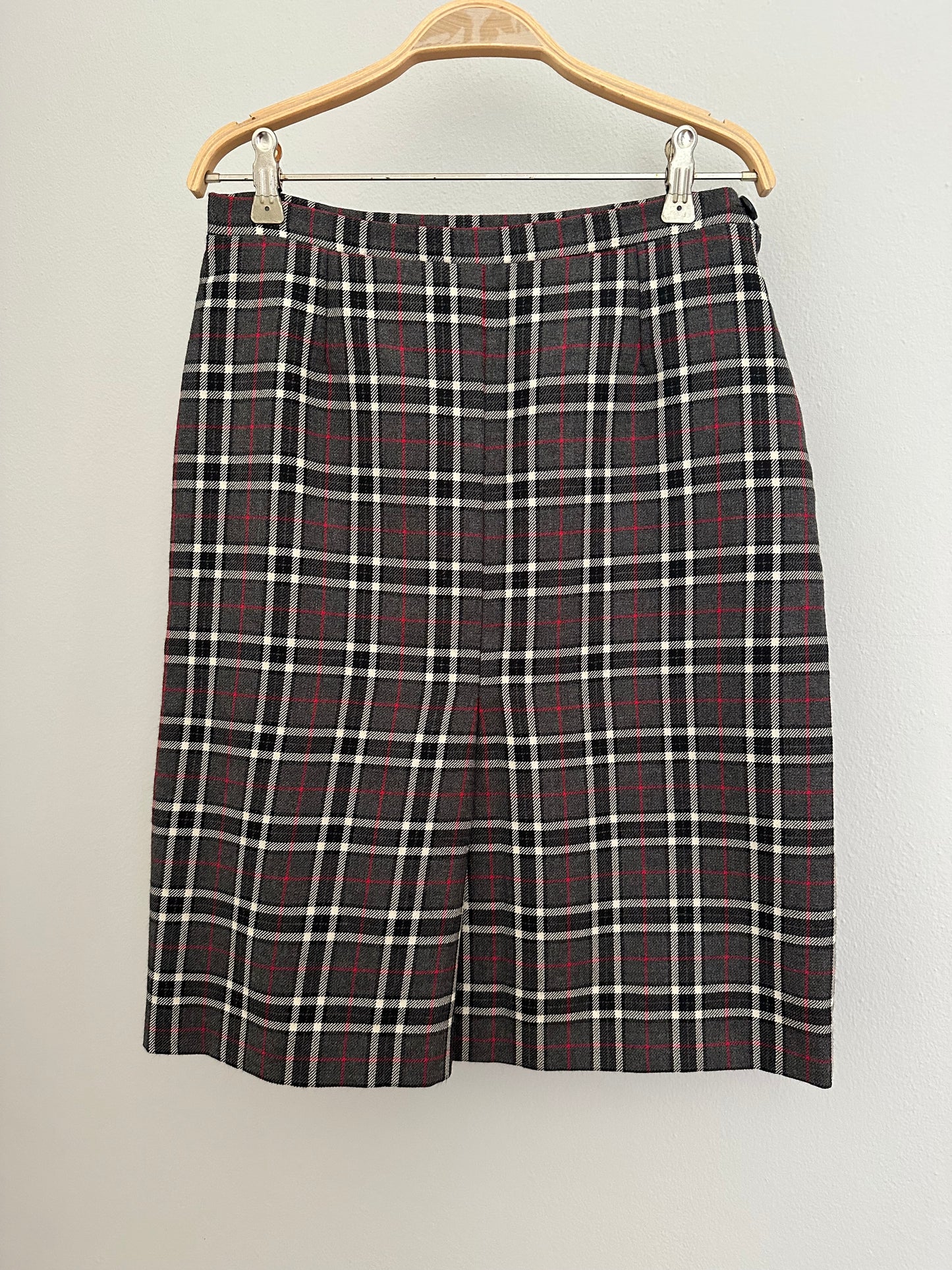 Gonna Sartoriale Anni ‘70/‘80 in Lana Tartan Grigia