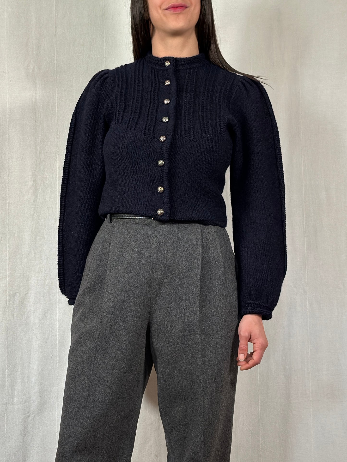 Cardigan Vintage Astrifa in Lana Blu Tg.40/42