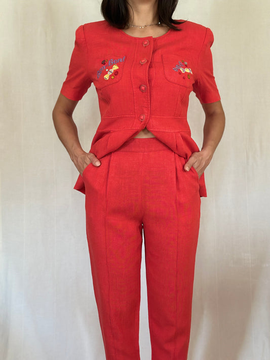 Completo Vintage Carella Anni ‘80 Viscosa e Lino Corallo Tg.40/42