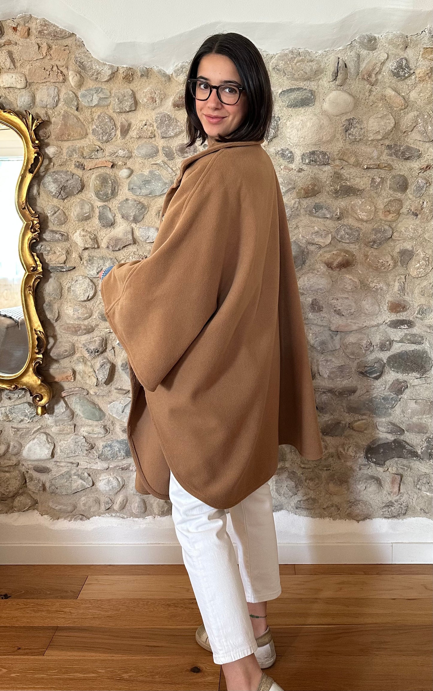 Cappa Mantella Anni ‘70 in Lana Marrone Biscotto Tg.Unica