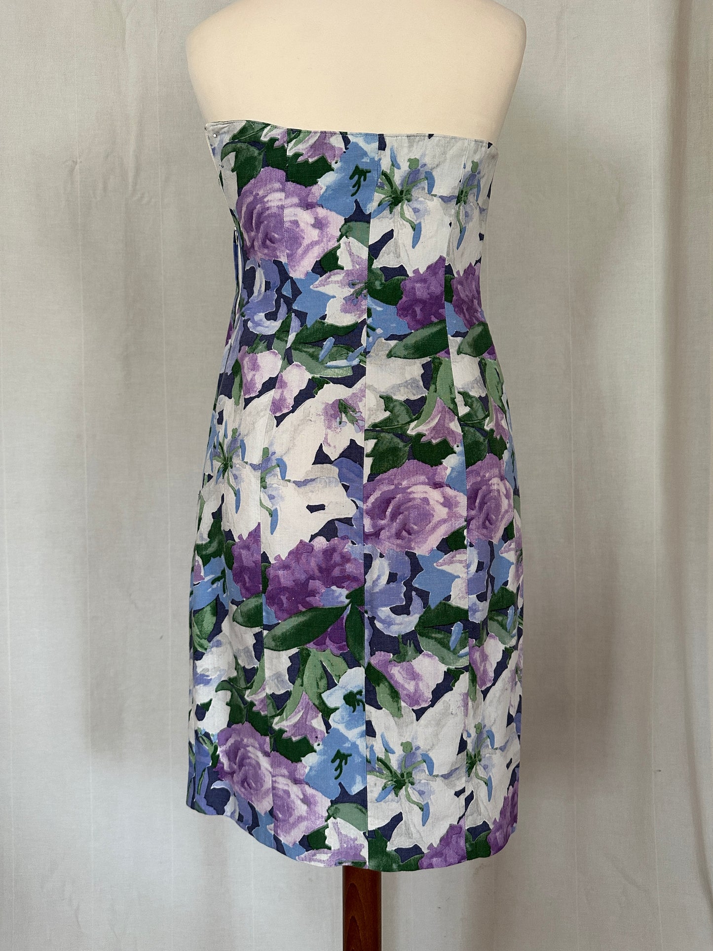 Abito Bustier Vintage Anni ‘80 in Lino a Fiori