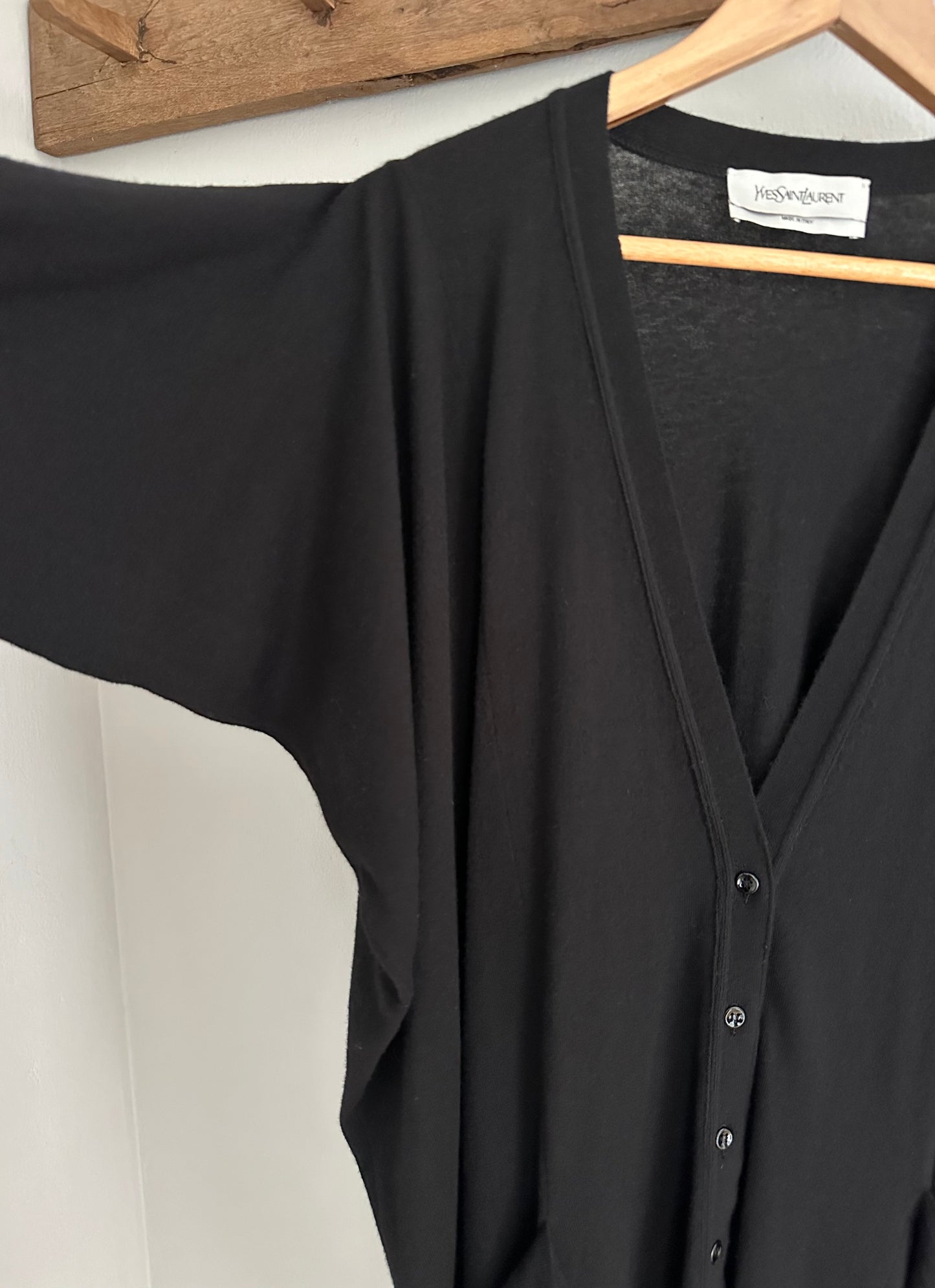 Cardigan Yves Saint Laurent Lungo in Lana Nero Tg.Unica