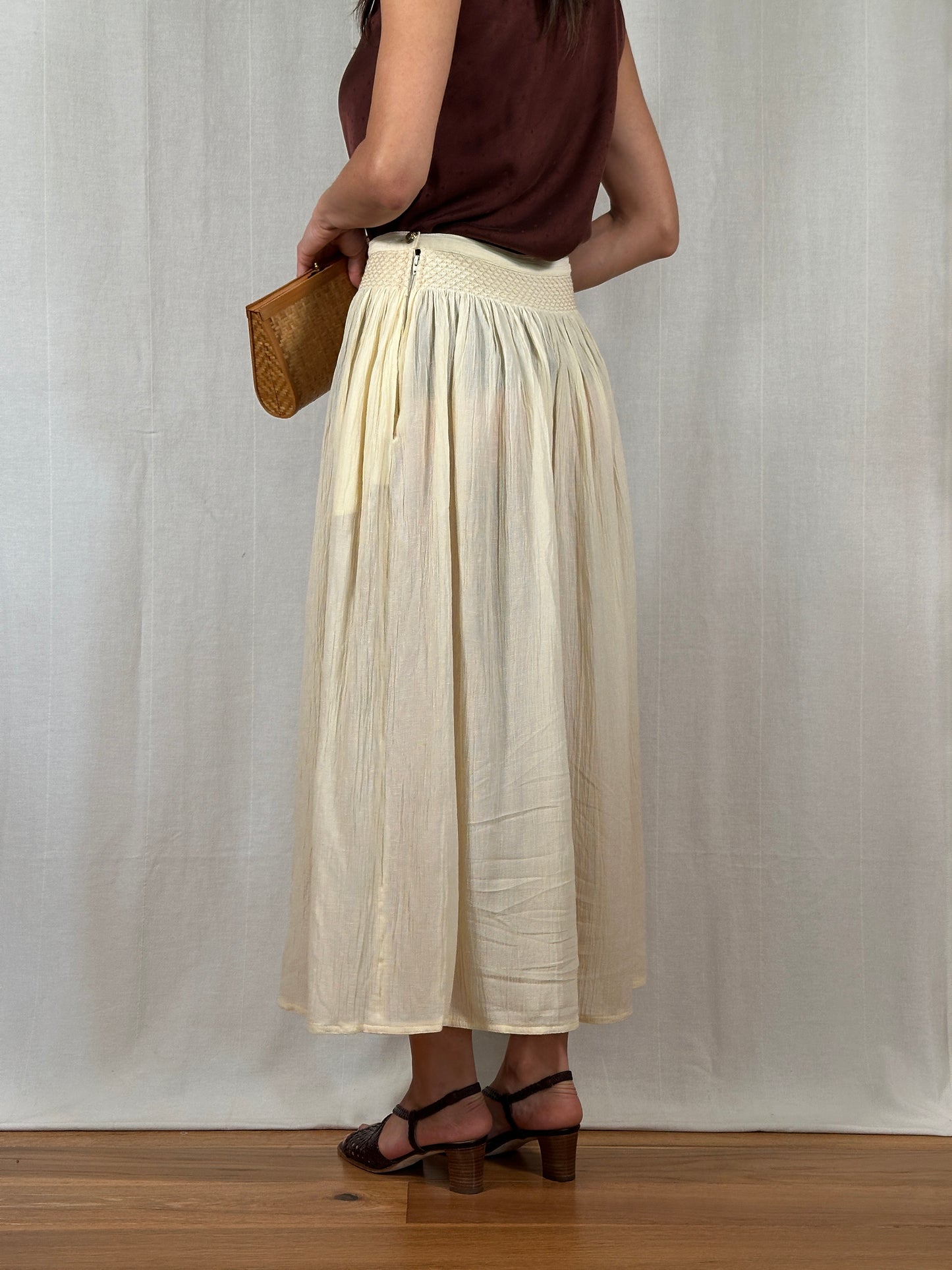 Gonna Lunga Krizia Vintage Fine Anni ‘80 in Viscosa e Lino Color Crema