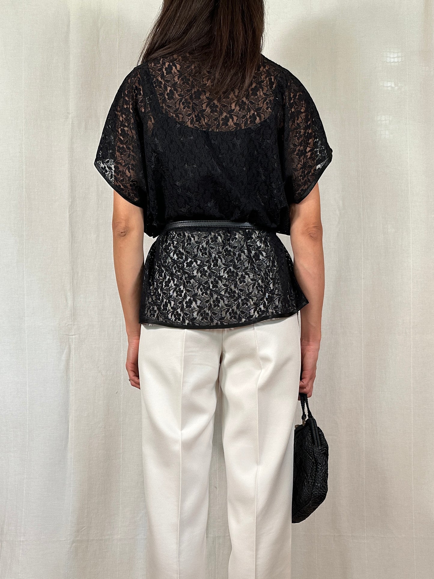 Blusa Anni ‘80 Sartoriale in Pizzo Nera