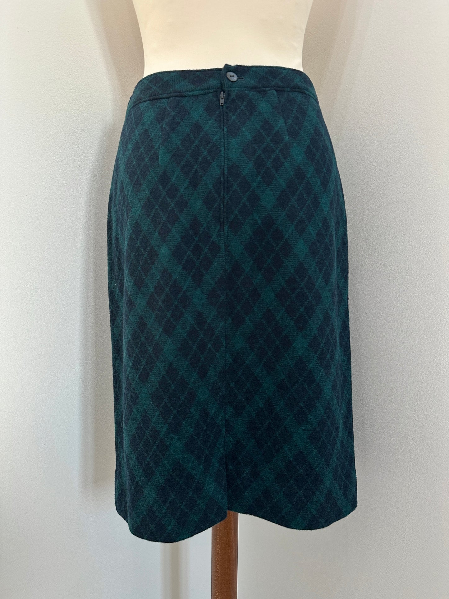 Gonna Tubino Anni ‘80 in Lana Verde a Rombi Blu