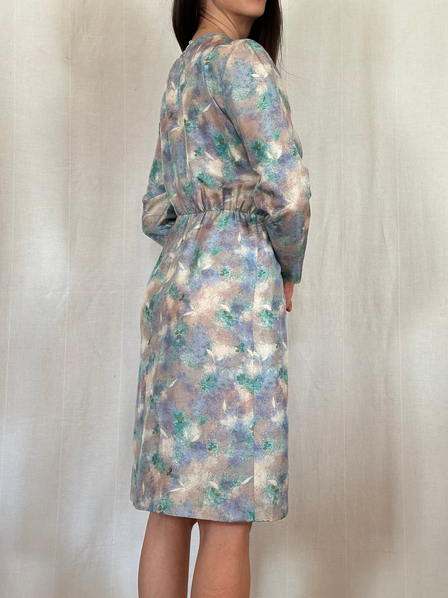 Abito Vintage Sartoriale Anni ‘70 in Seta Acquerello Multicolore