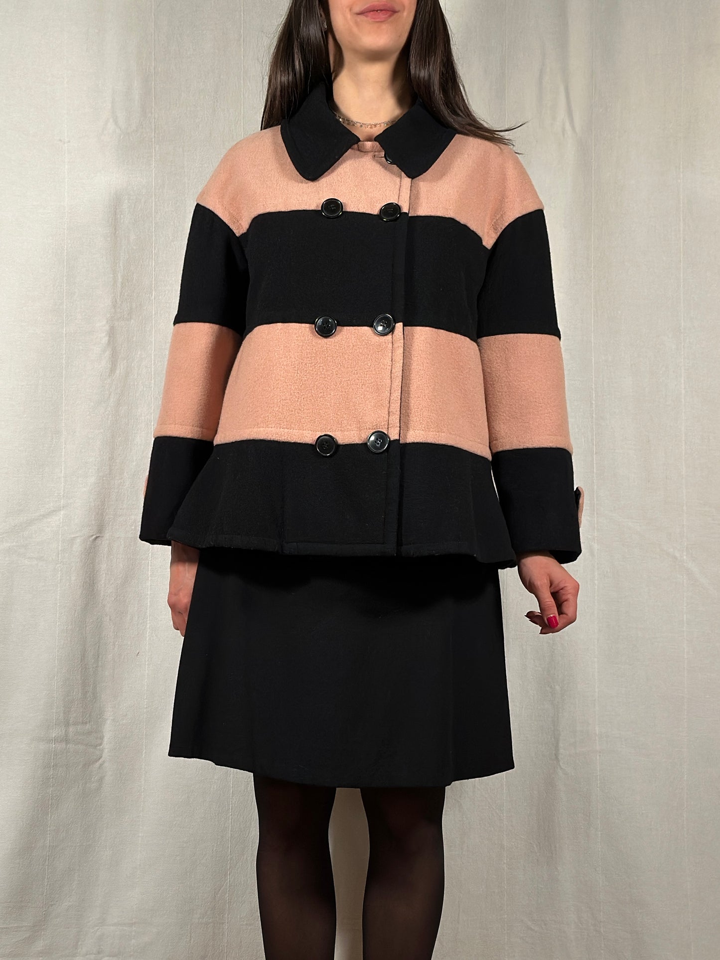 Cappotto Corto Moschino Cheap and Chic Vintage in Misto Lana Nero e Rosa