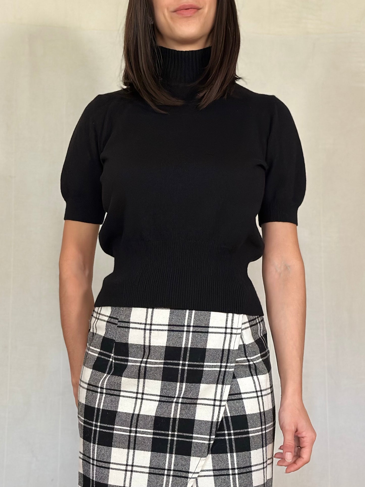 Sottogiacca Vintage Mazzonetto Manica Corta in Lana Nero Tg.40/42/44