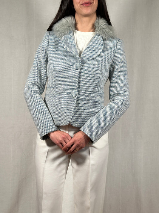 Giacca Benetton in Misto Lana Panna e Azzurro