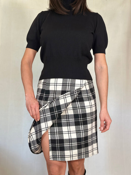 Gonna Anni ‘80 a Quadri Tartan Bianco e Nero Misto Lana tg.40/42