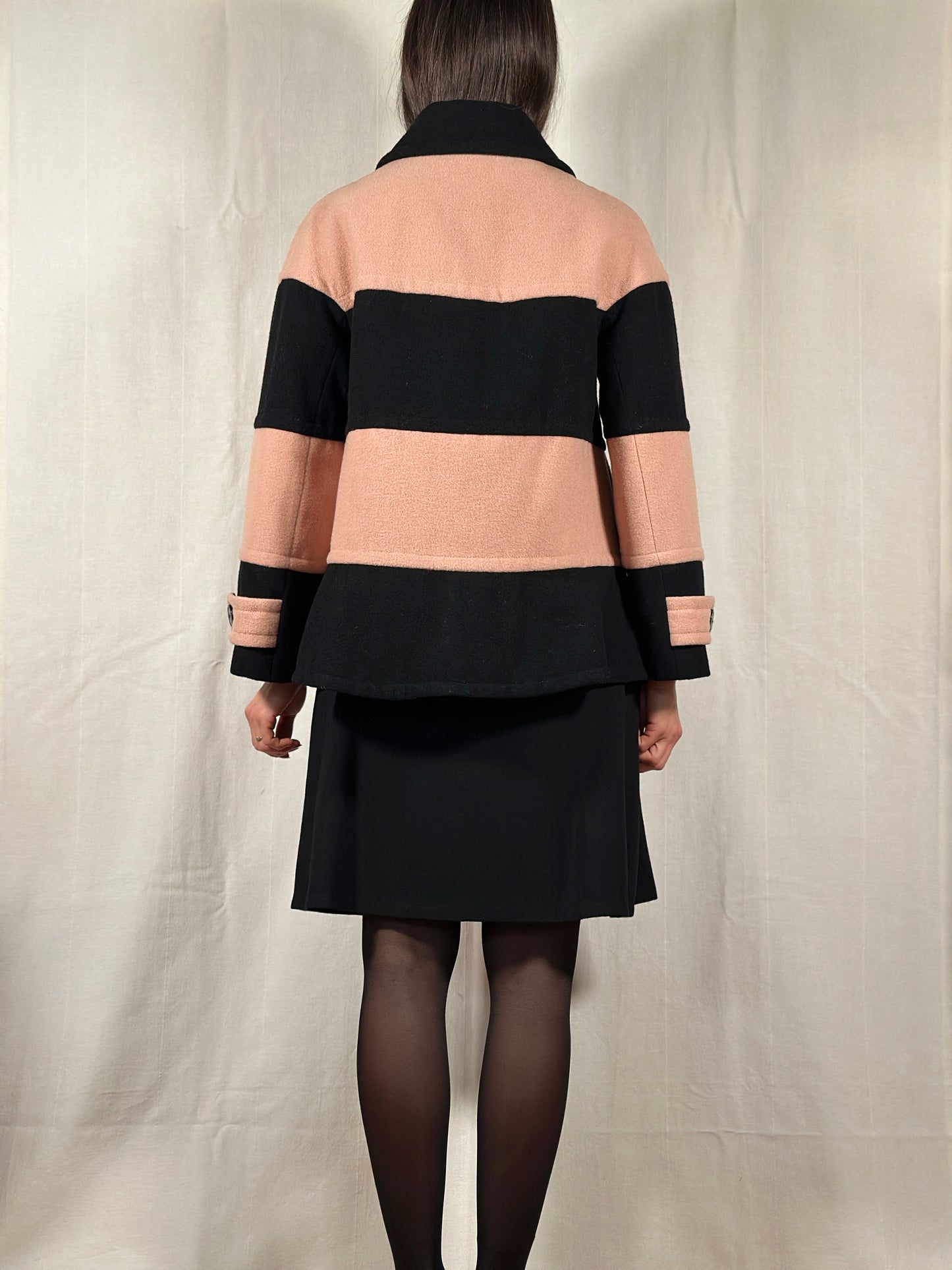 Cappotto Corto Moschino Cheap and Chic Vintage in Misto Lana Nero e Rosa