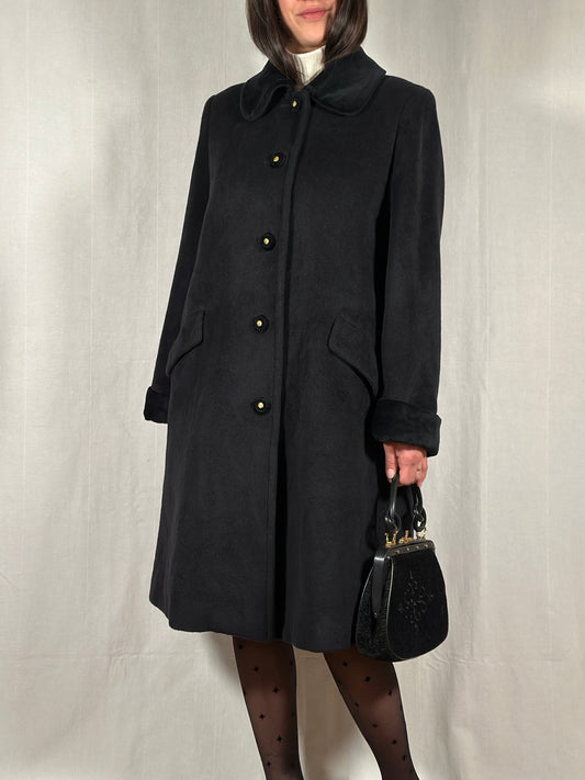 Cappotto Fine Anni ‘80 Delia Ferrari in Lana Nero