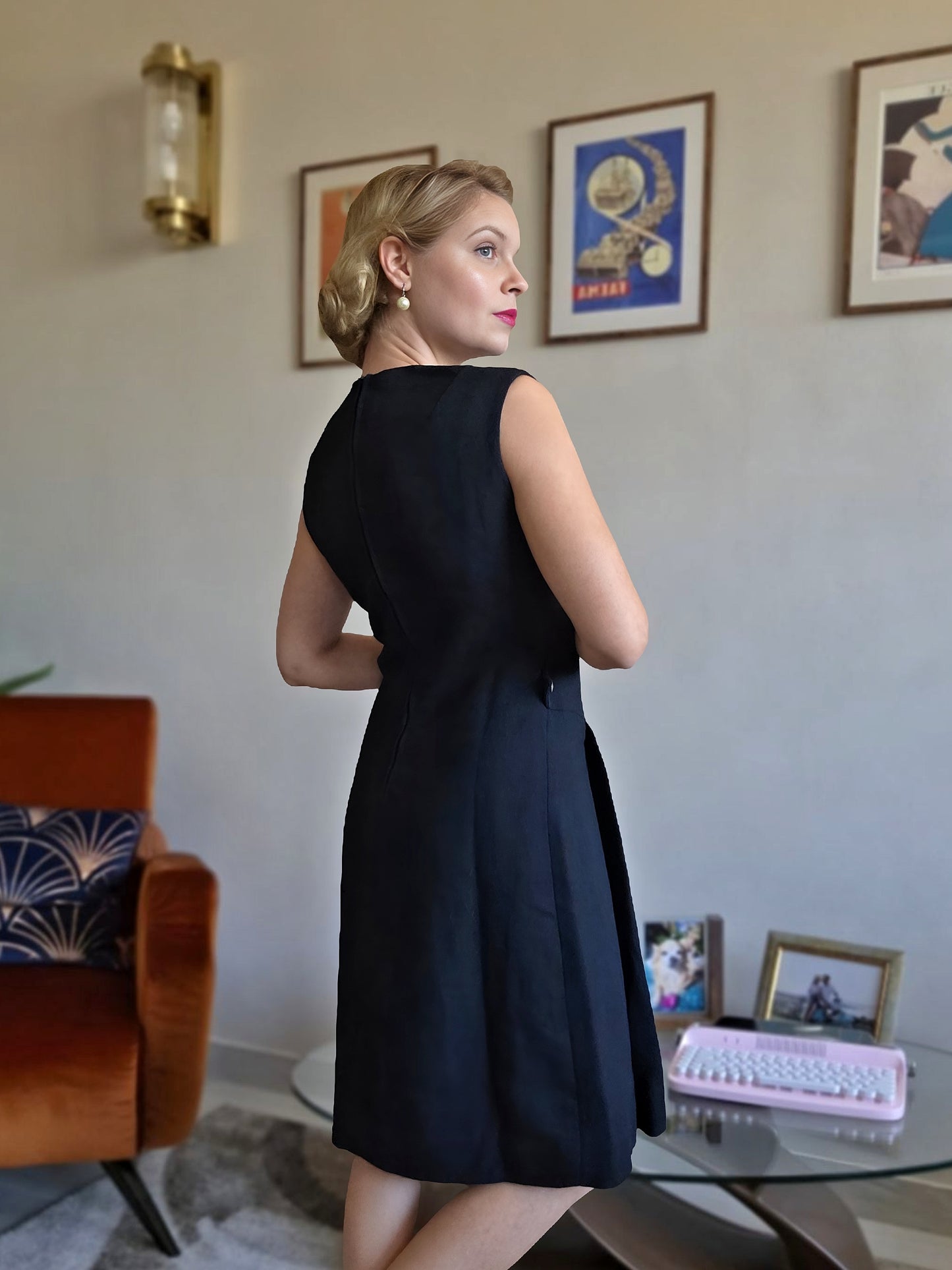 Abito Vintage Anni ‘60 Sartoriale in Lana Nero