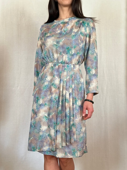 Abito Vintage Sartoriale Anni ‘70 in Seta Acquerello Multicolore