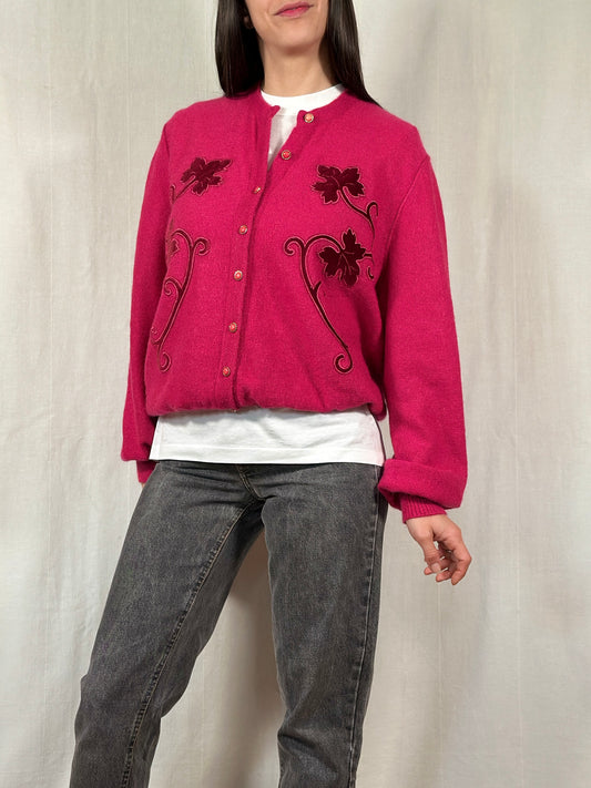 Cardigan Vintage Anni ‘80 in Misto Superkid Mohair Fucsia Tg.da 46 a 52