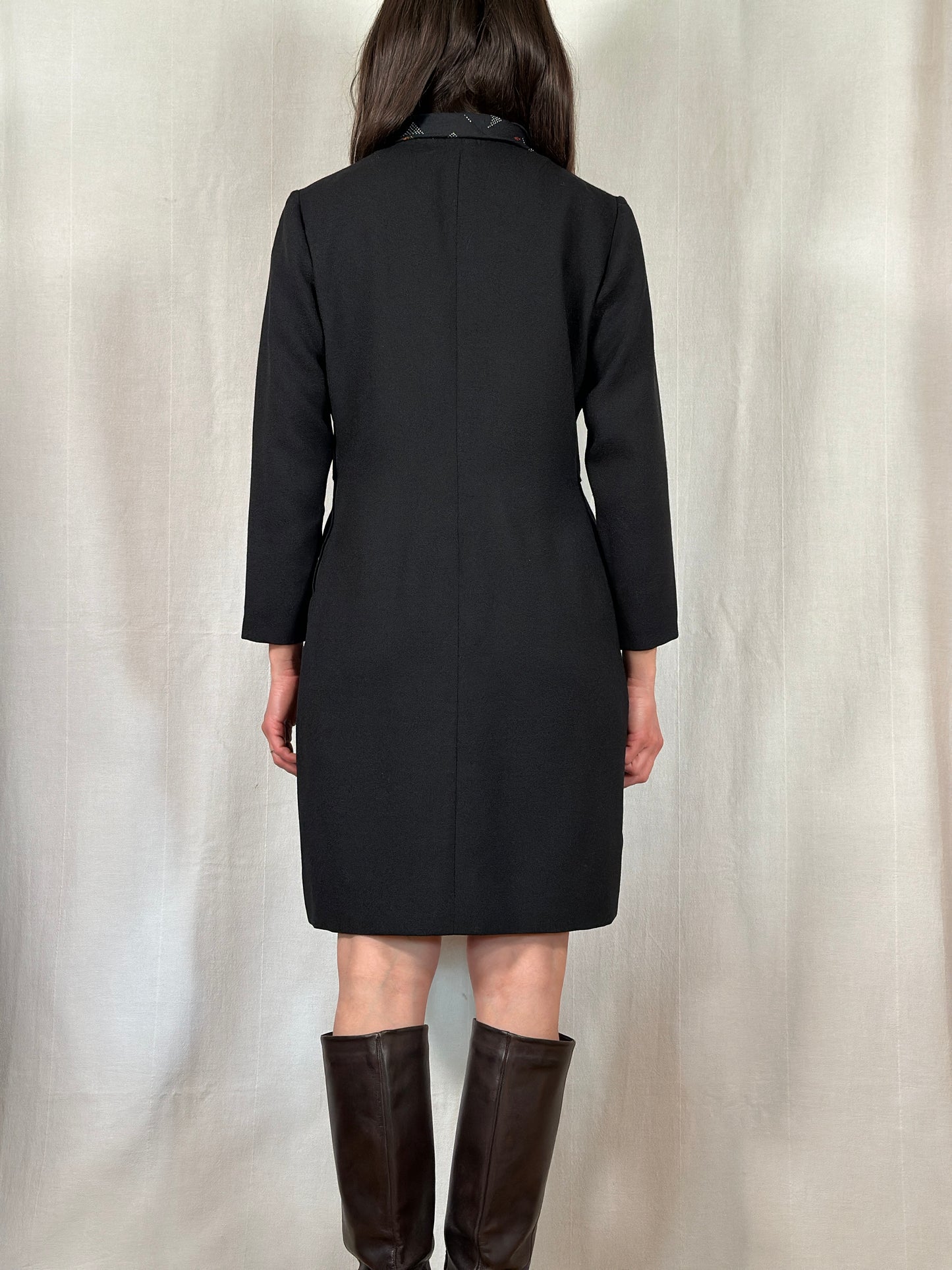 Abito Vintage Anni ‘70 Sartoriale in Lana Nero