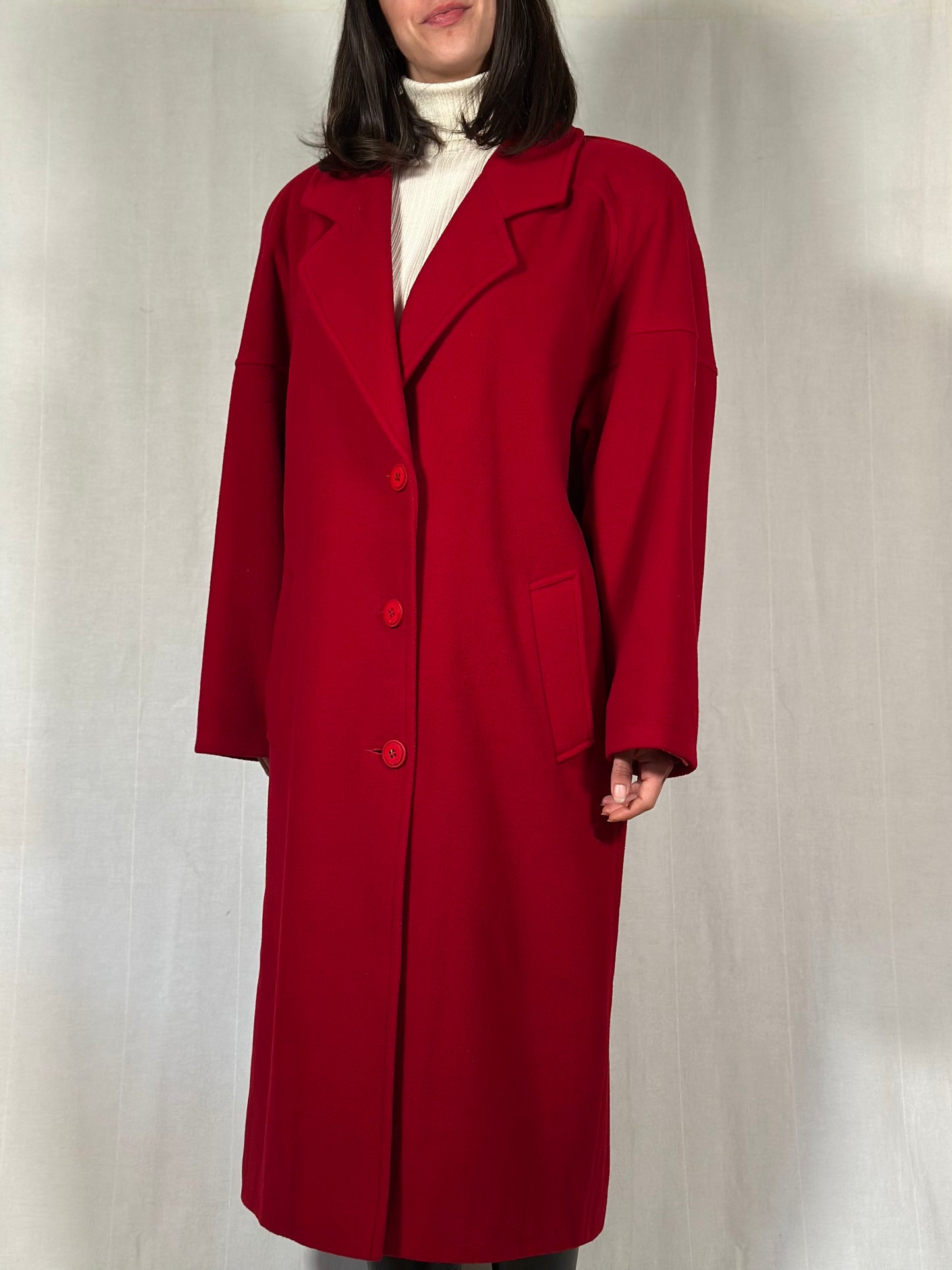 Cappotto Lungo Vintage Anni ‘80 in Misto Lana Rosso