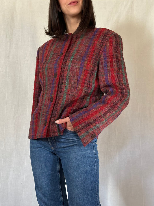 Giacca Missoni Vintage Anni ‘80 in Tweed di Lana Bouclé Bordeaux Tg.44/46
