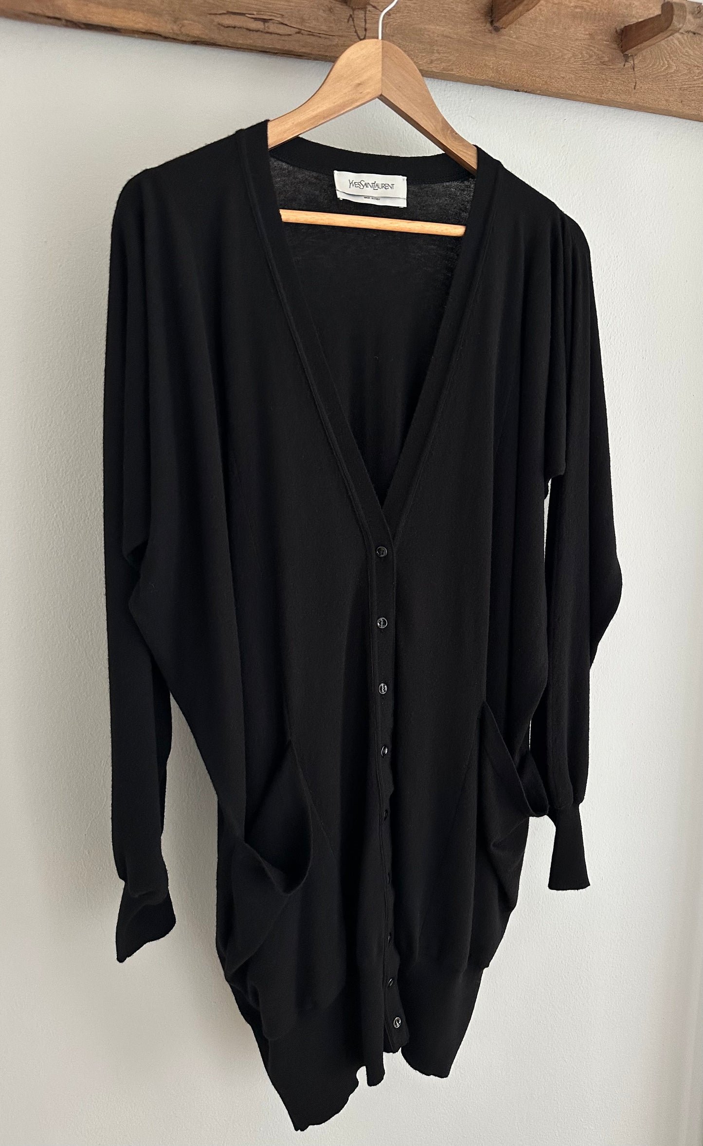 Cardigan Yves Saint Laurent Lungo in Lana Nero Tg.Unica