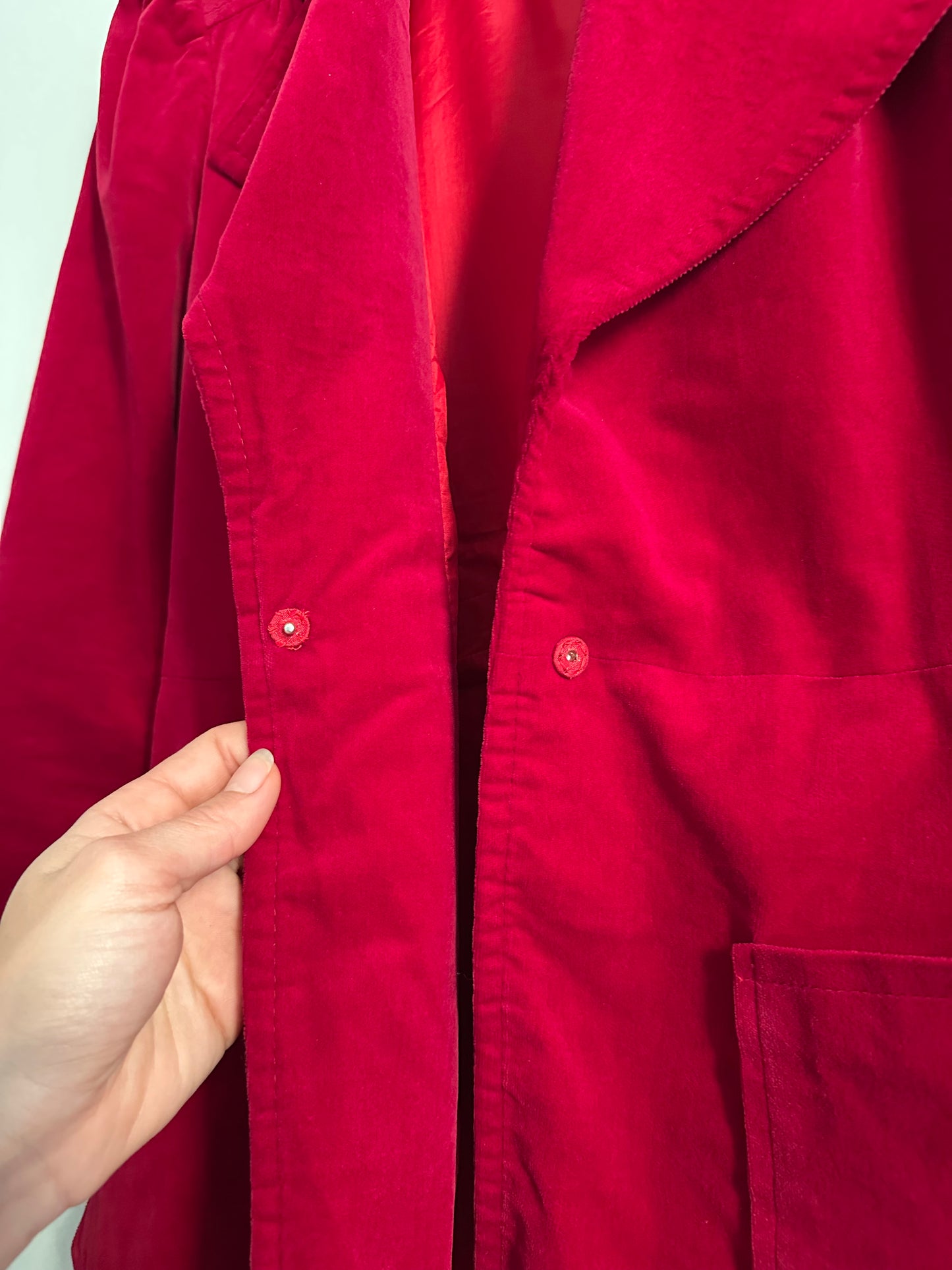 Completo Gonna e Giacca Vintage Anni ‘70 Sartoriale in Velluto Rosso Ciliegia