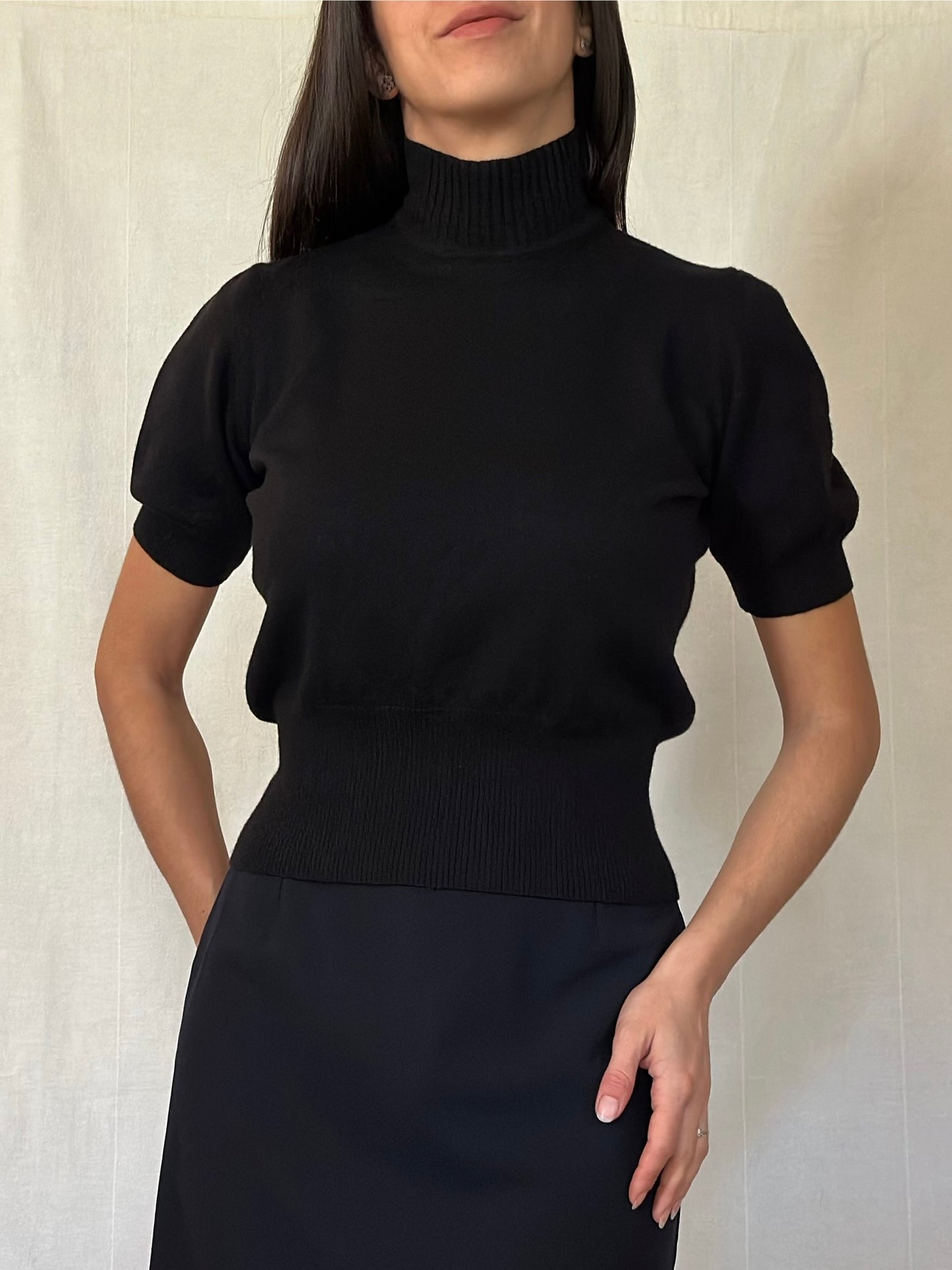 Sottogiacca Vintage Mazzonetto Manica Corta in Lana Nero Tg.40/42/44