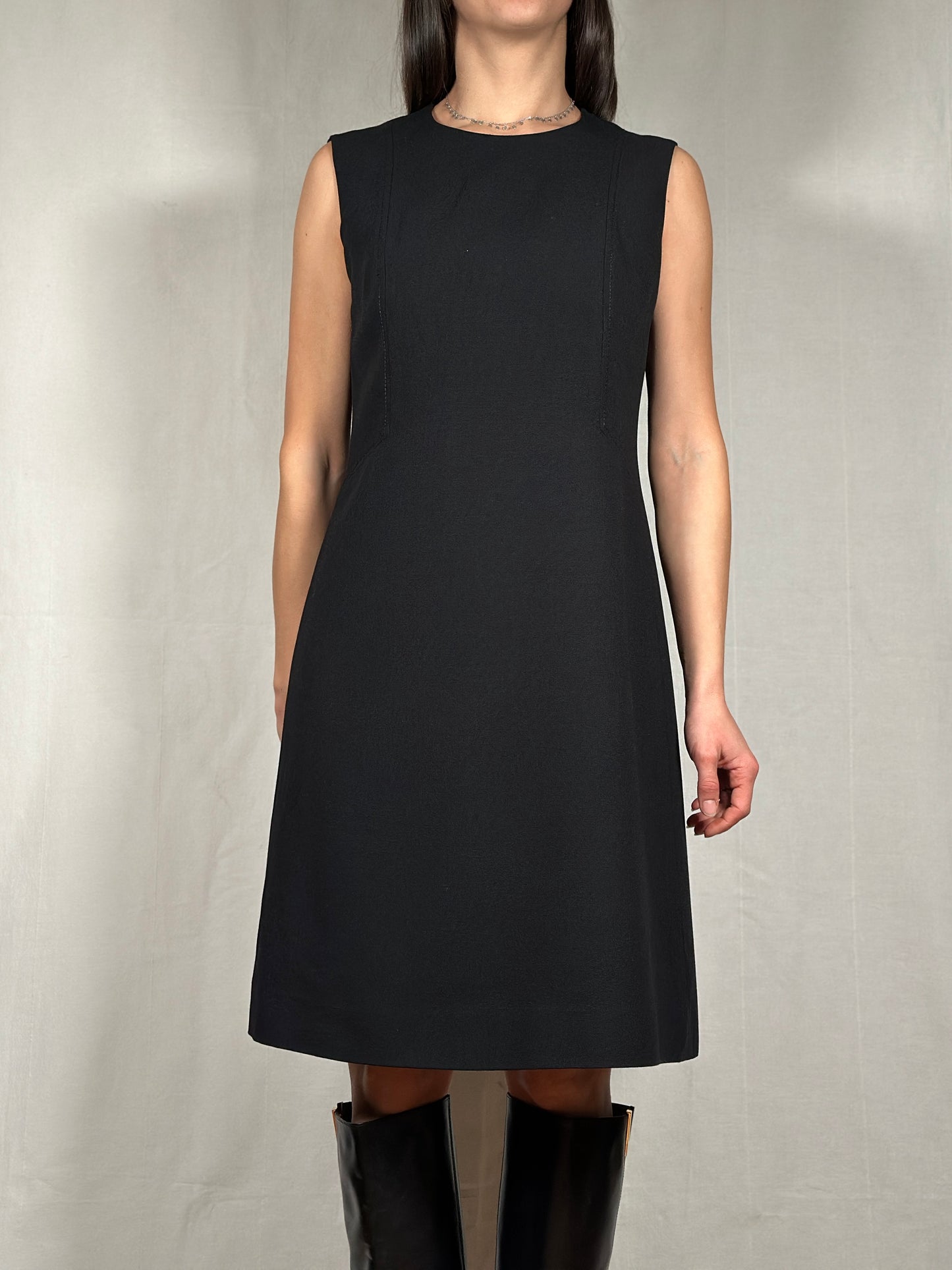 Abito Svasato in Misto Lana Nero