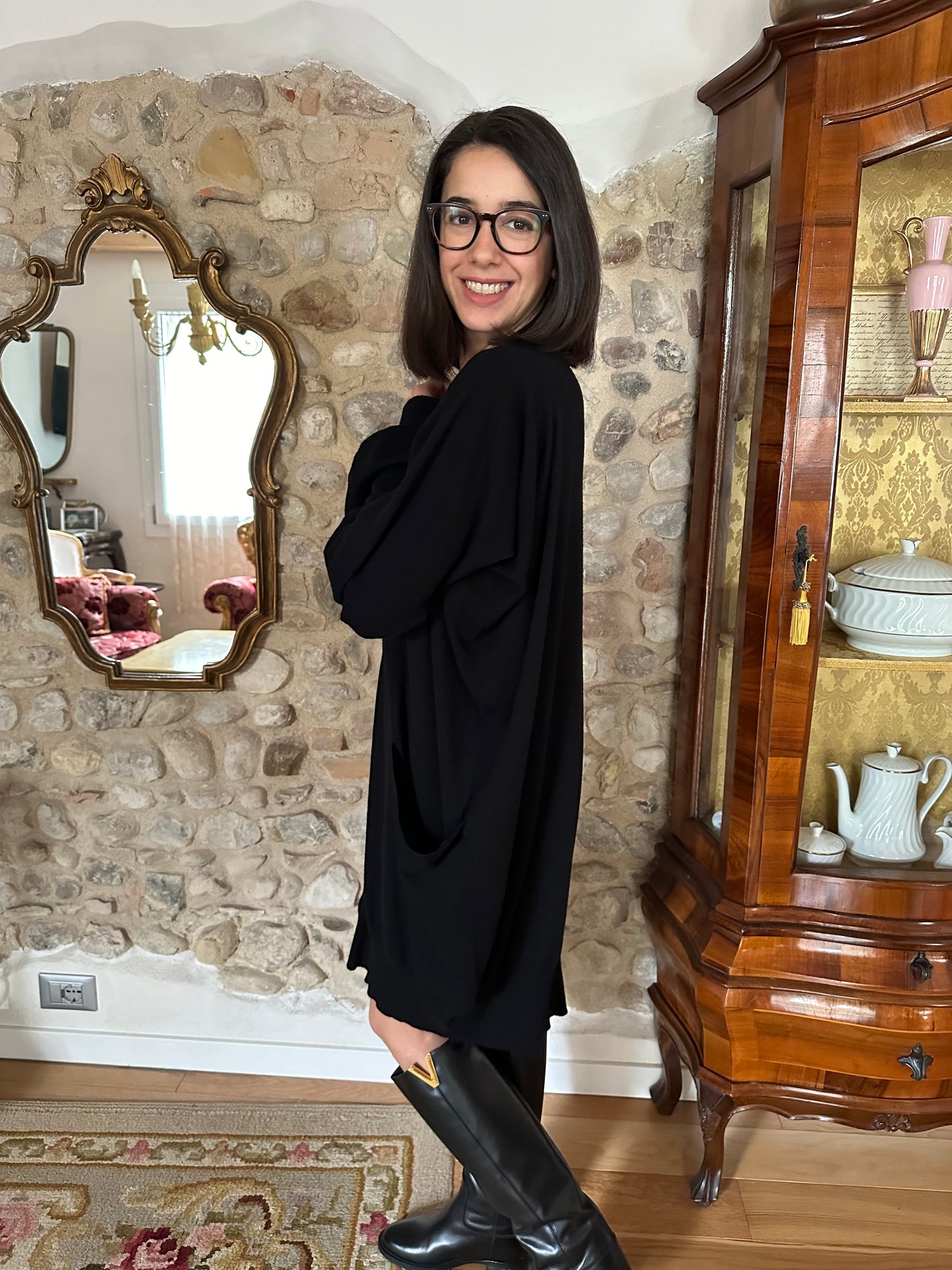 Cardigan Yves Saint Laurent Lungo in Lana Nero Tg.Unica