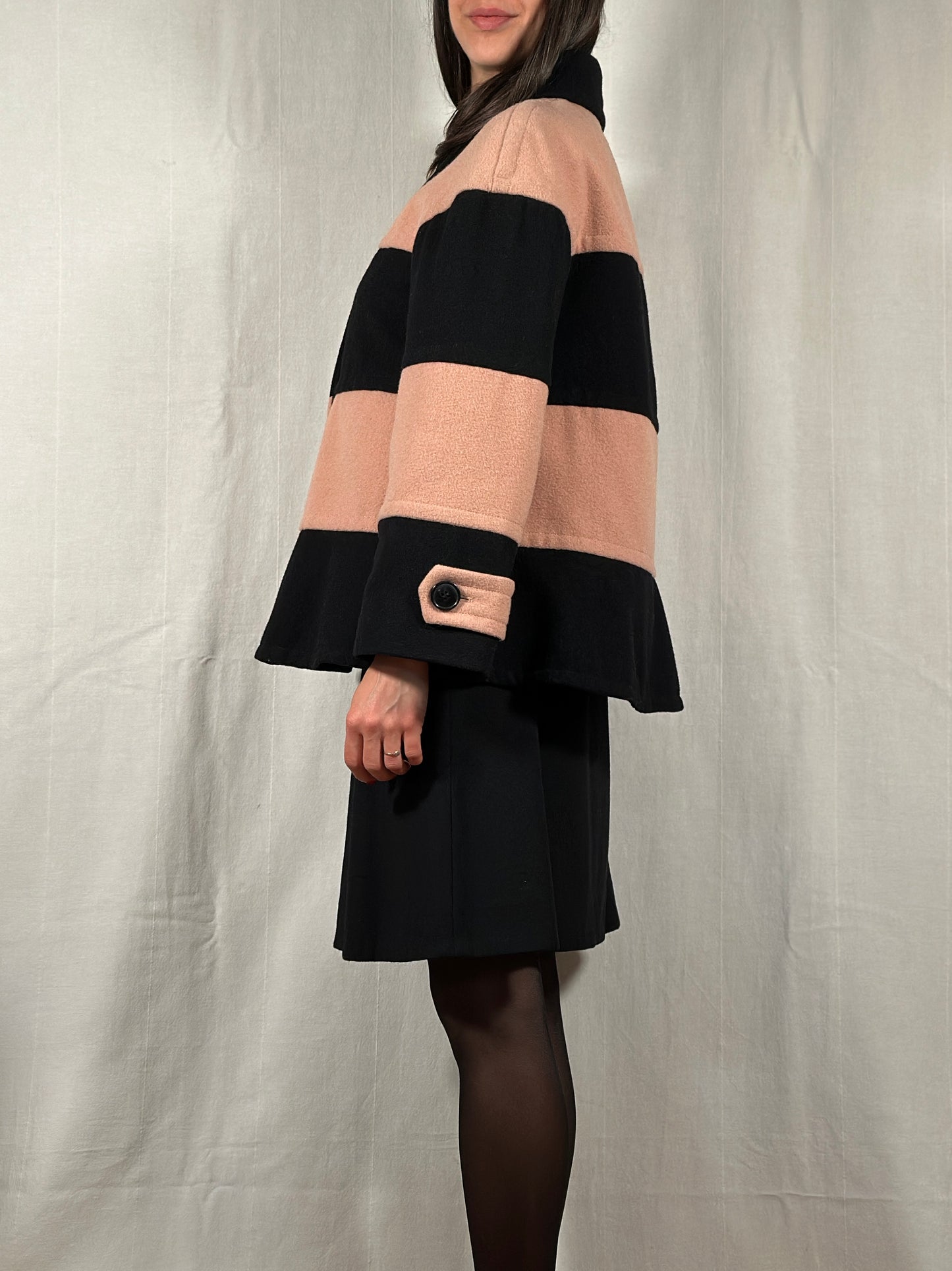 Cappotto Corto Moschino Cheap and Chic Vintage in Misto Lana Nero e Rosa
