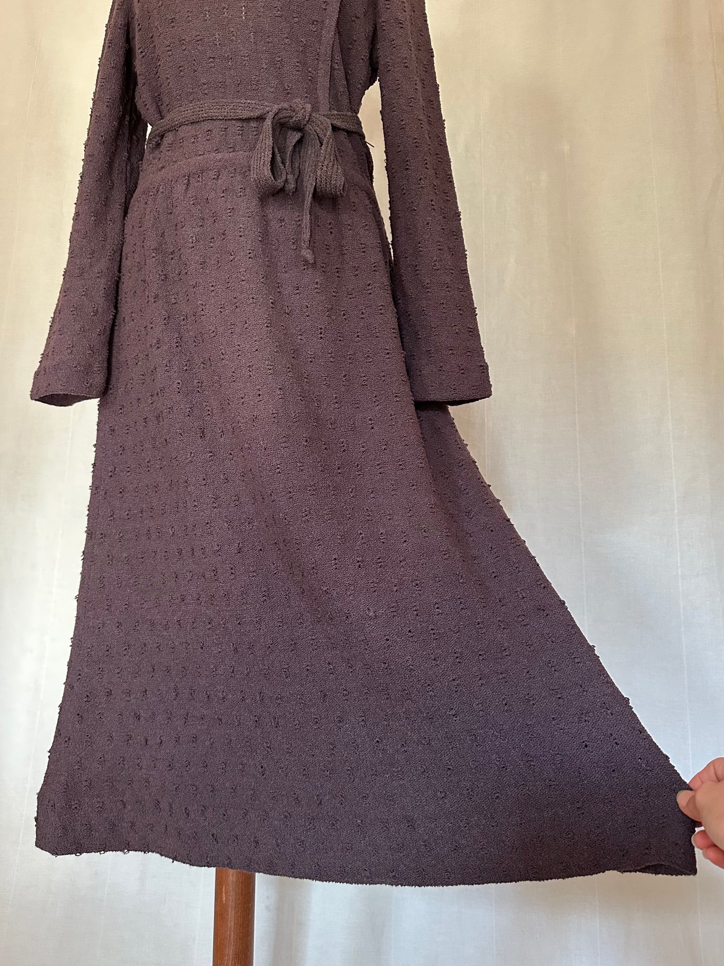 Abito Midi Anni ‘80 Nuovo Misto Lana Prugna Tg.42/44