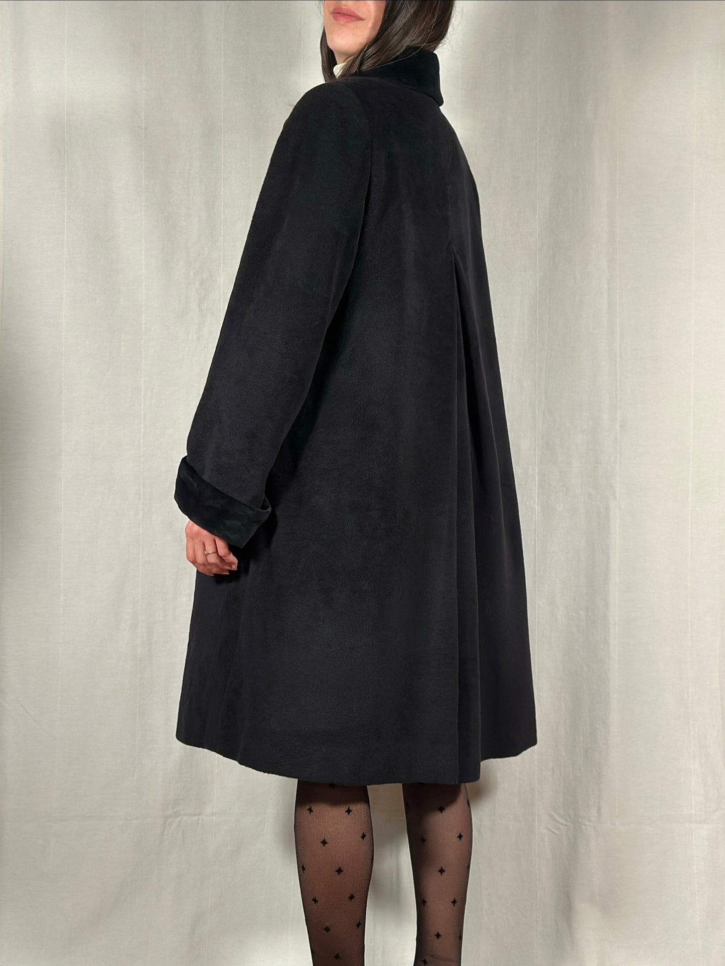 Cappotto Fine Anni ‘80 Delia Ferrari in Lana Nero