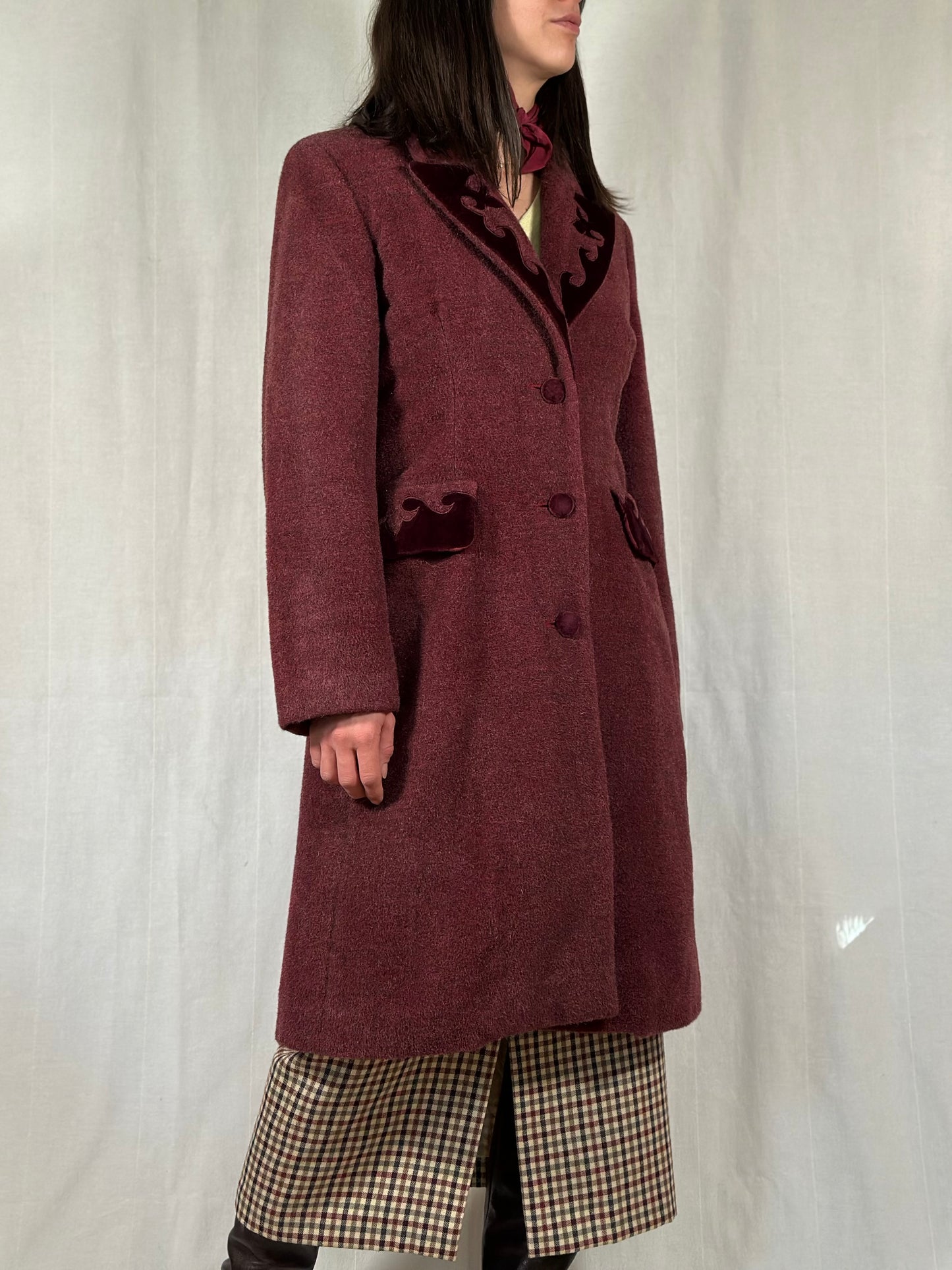 Cappotto Anni ‘90 Nicoletta Ruggiero in Lana e Angora Vinaccia