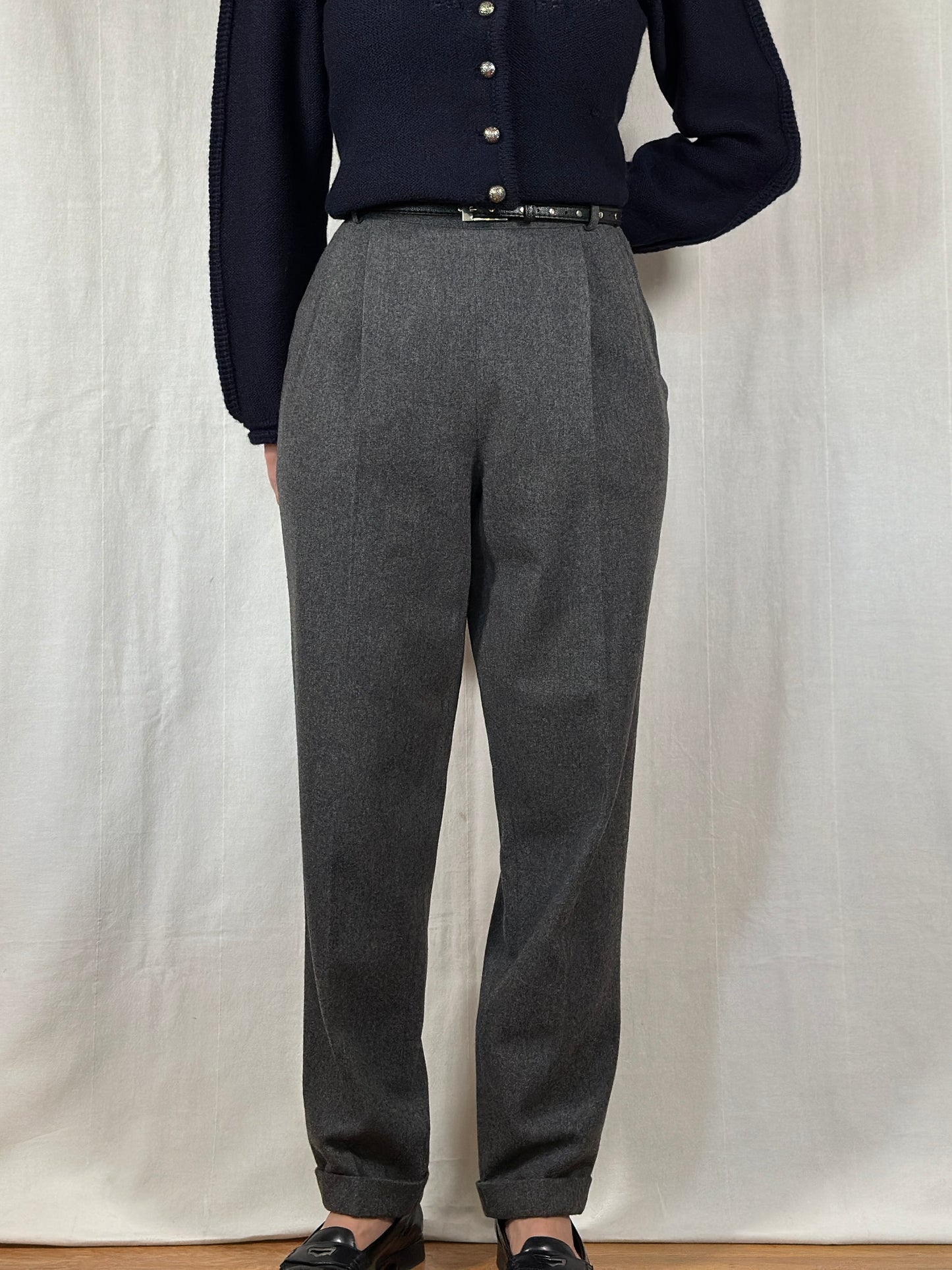 Pantaloni Classici Vintage in Misto Lana Grigi Tg.42