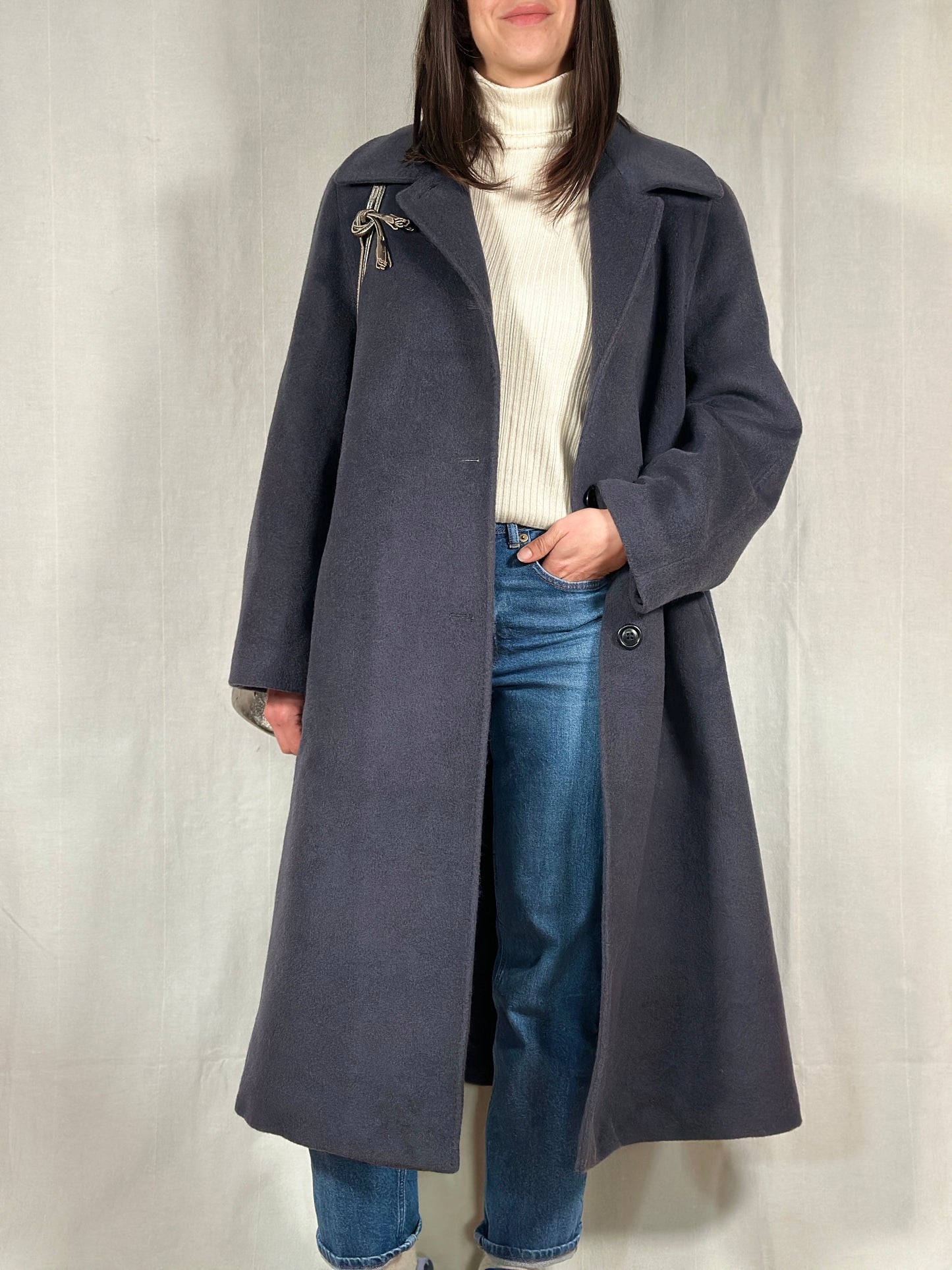 Cappotto Lungo Anni ‘90 in Lana Blu Fumo
