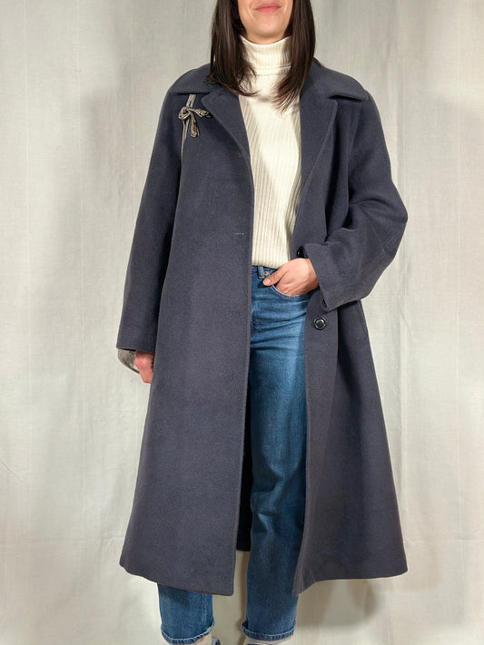 Cappotto Lungo Anni ‘90 in Lana Blu Fumo