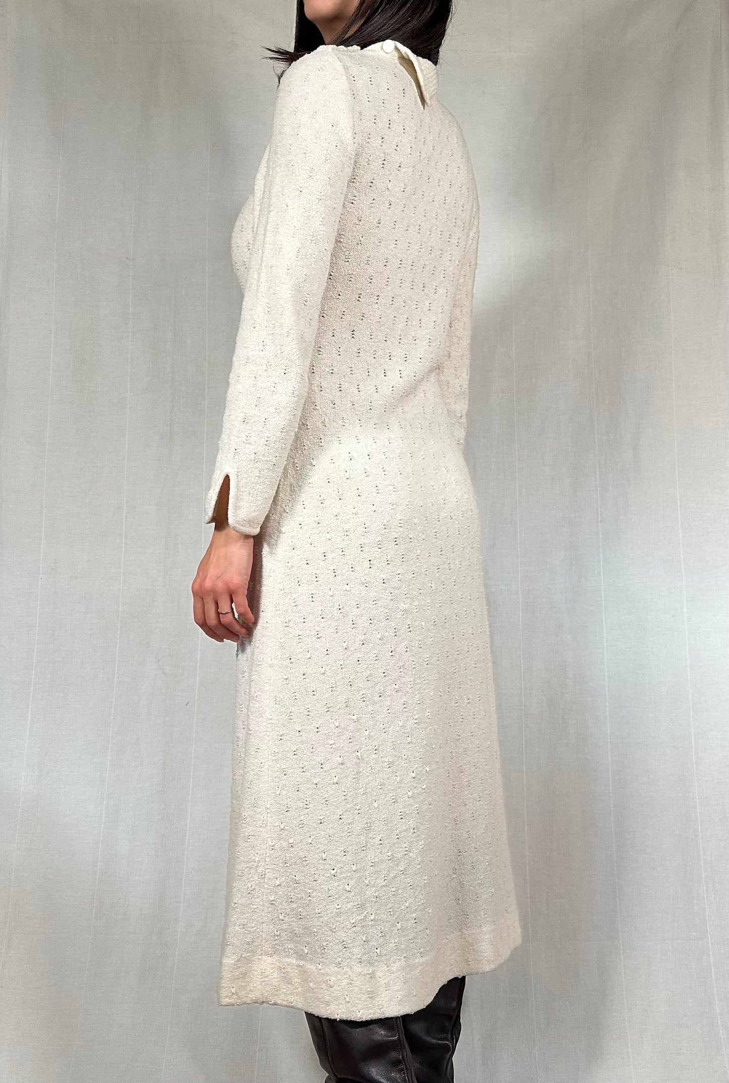 Abito Midi Anni ‘70/‘80 Nuovo Misto Lana Panna Tg.40/42